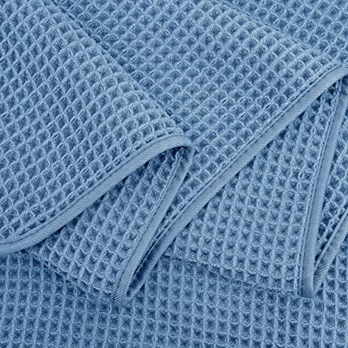 POLYTE Microfiber Bath Towel 60x30 4 Pack Blue Waffle Weave