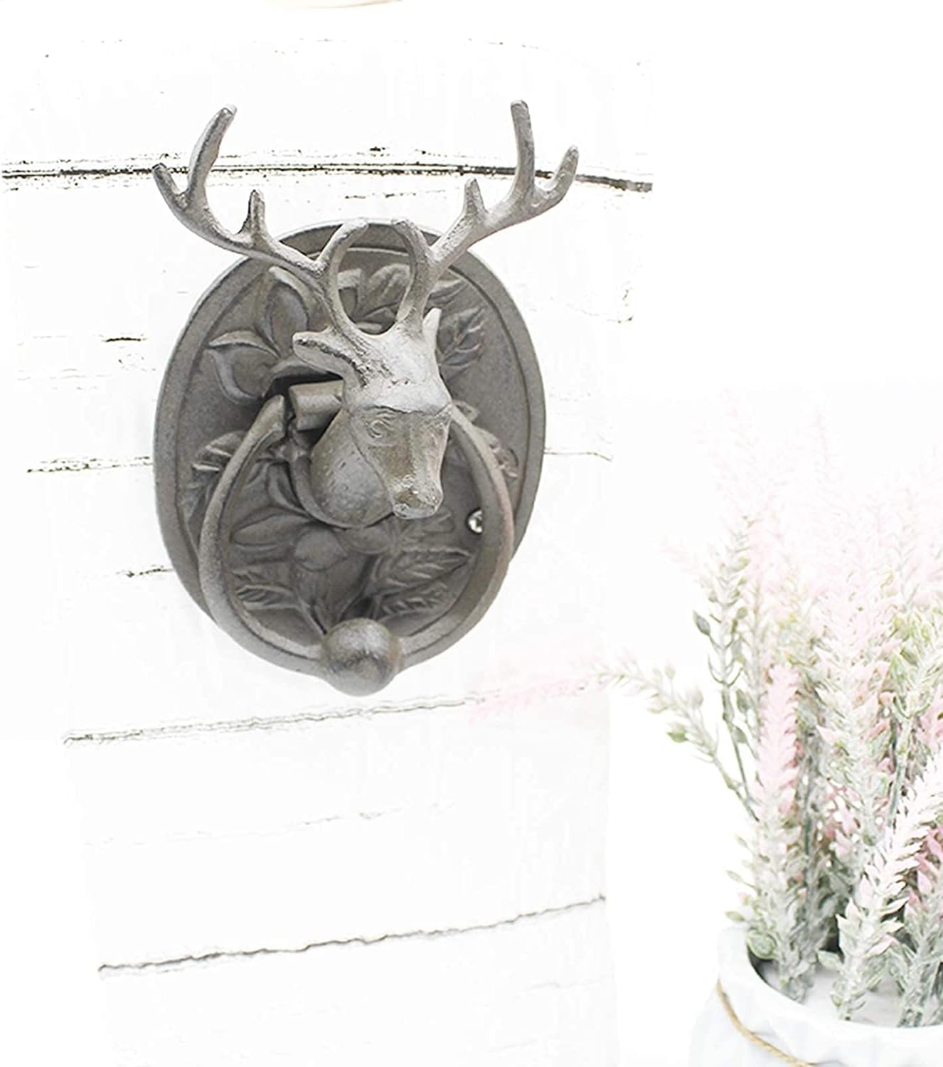 SEVEEZ Vintage Farmhouse Cast Iron Door Knocker with Elk Design