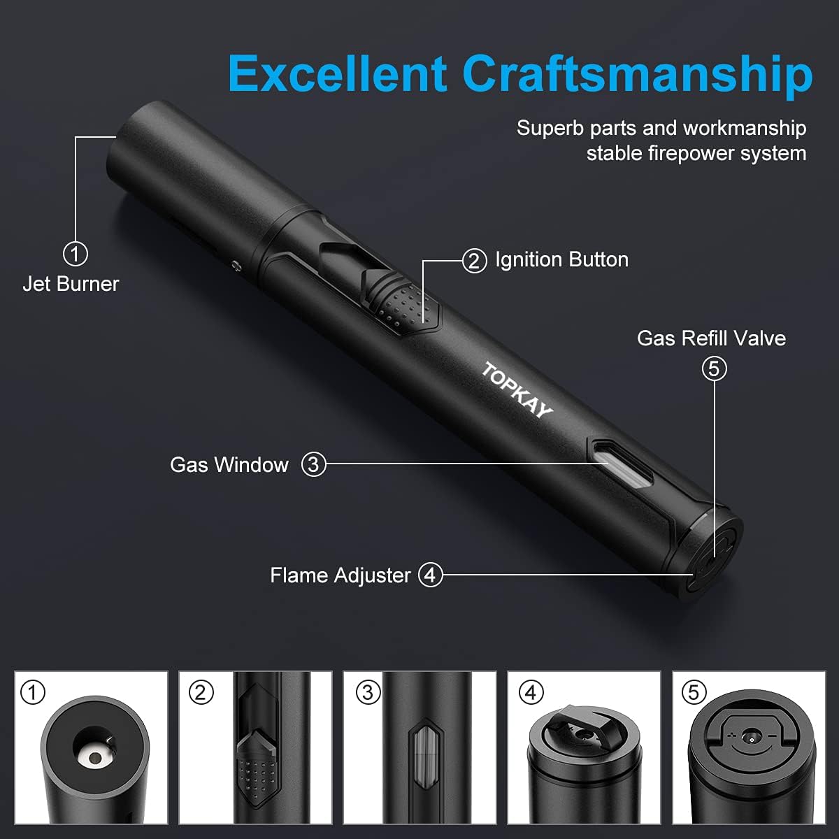 Windproof Torch Lighter 2Pack Adjustable Jet Flame Double-Ended High-Tech Long-Lasting Perfect for BBQ Away