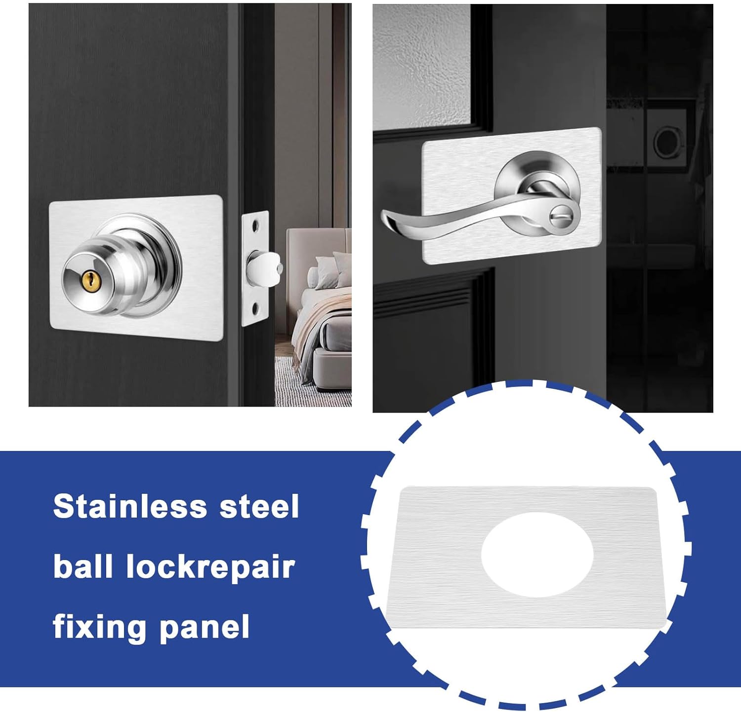 Sing FLD8-Piece 13CM x 9CM Stainless Steel Door Lock Repair Plate Set for 55CM Spherical Locks Silver