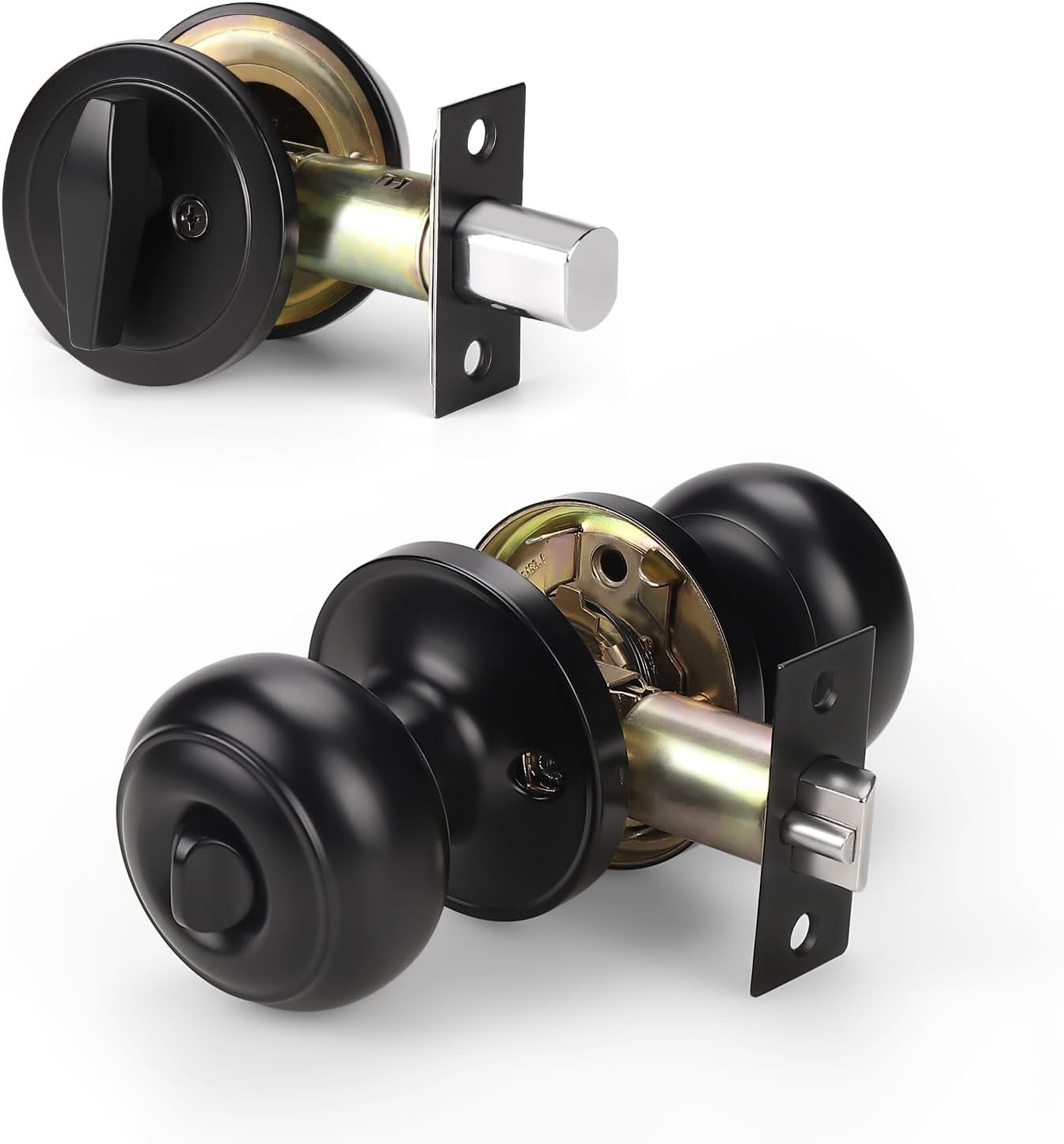 KNOBWELL 5 Pack Entry Door Knob and Single Cylinder Deadbolt Combo Set in Matte Black Keyed Alike