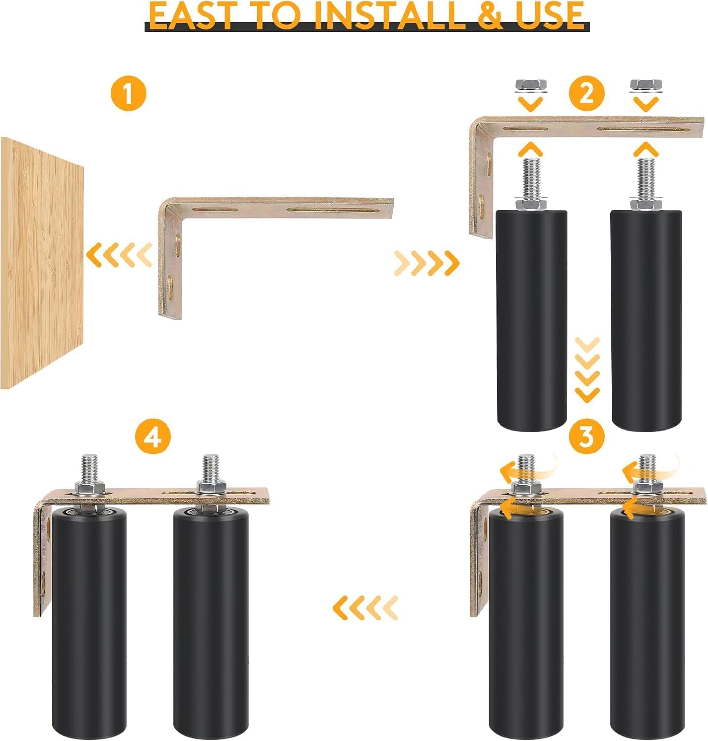 2 Pack 6 Heavy Duty Gate Roller Guide with L-Bracket Universal Adjustable Sliding Door Hardware