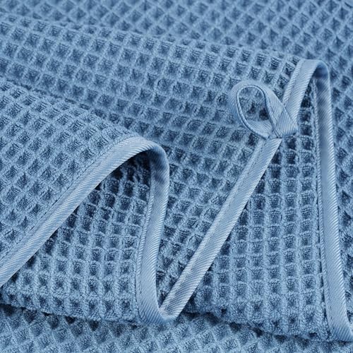 POLYTE Microfiber Bath Towel 60x30 4 Pack Blue Waffle Weave