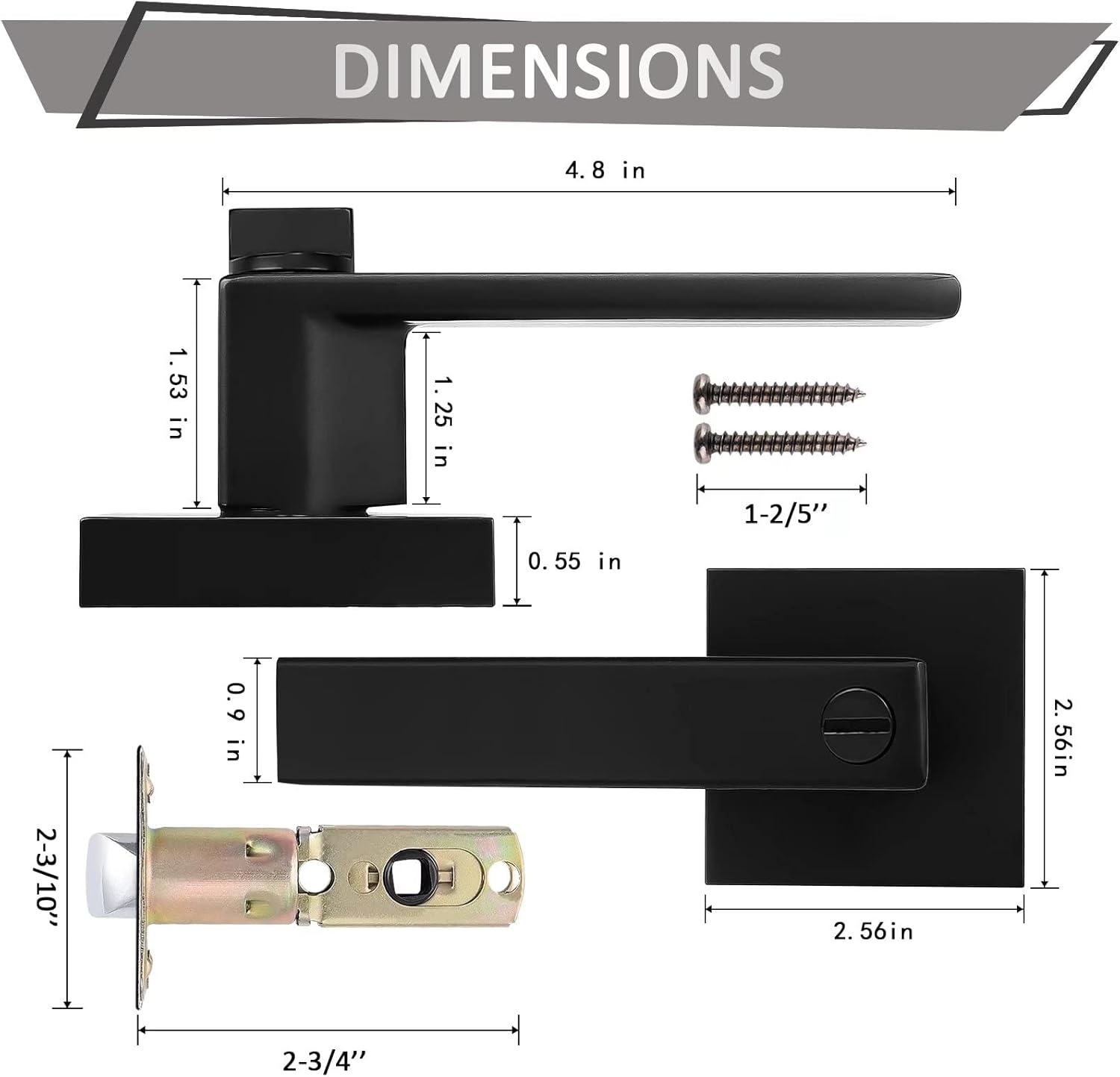 Probrico 10-Piece Matte Black Heavy Duty Privacy Door Handles Two-Handed Door Lever Lock Set for Bedroom BathroomKitchen