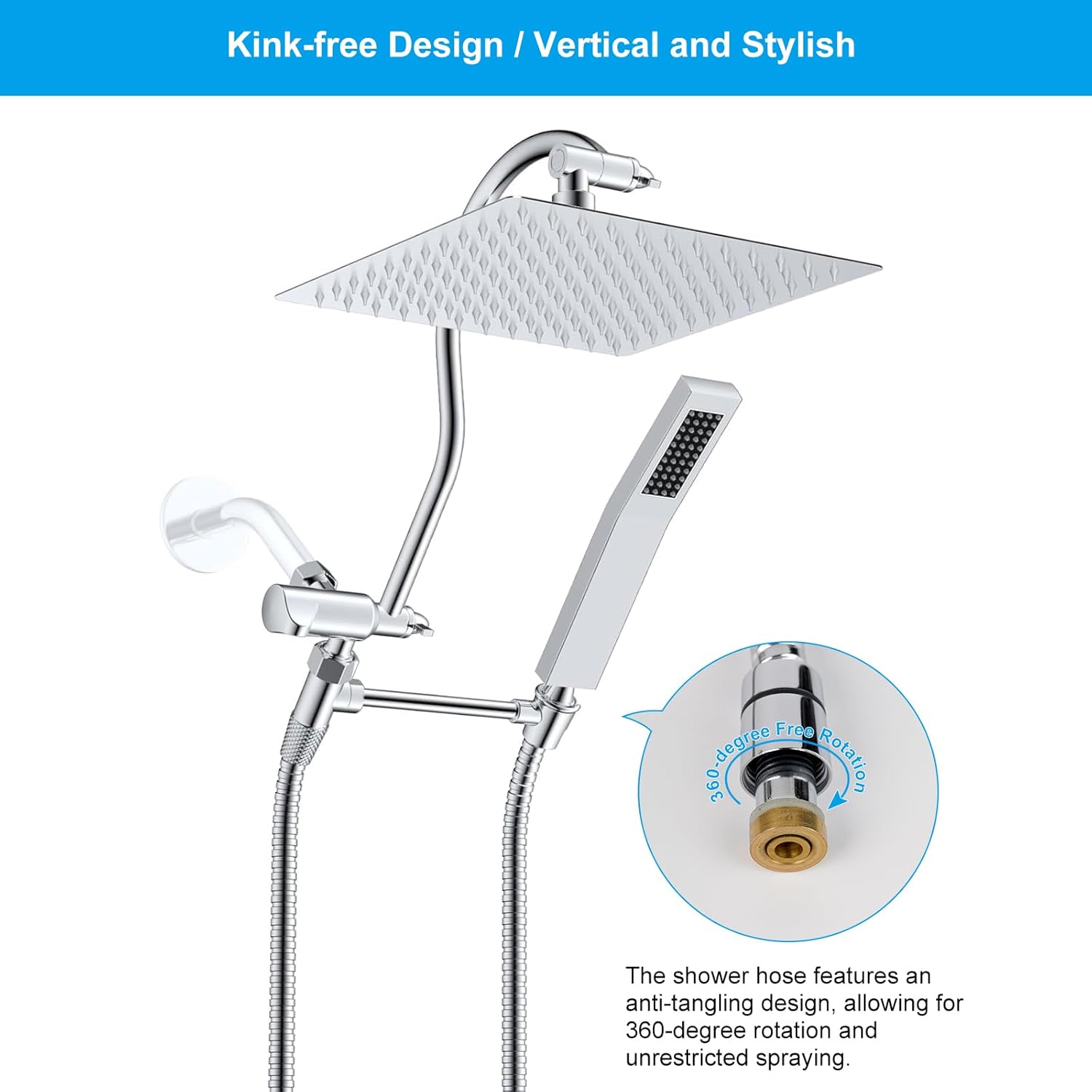 Hibbent All Metal 90-inch Stainless Steel Chrome Shower Hose wB brass Fittings for Home Use