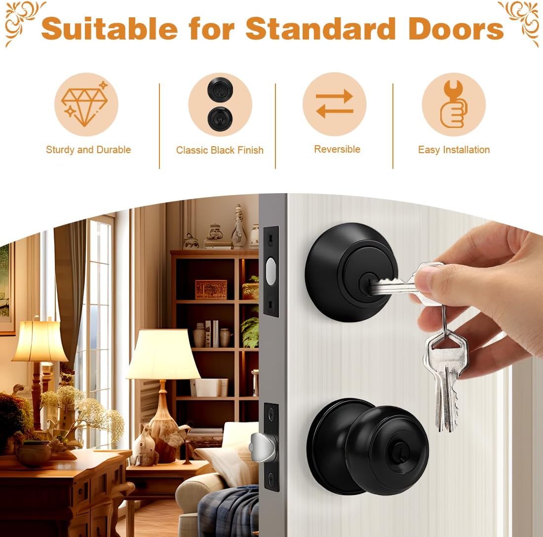 Upgraded Entry Door Knobs Deadbolt Set with Identical Keys for Home Use