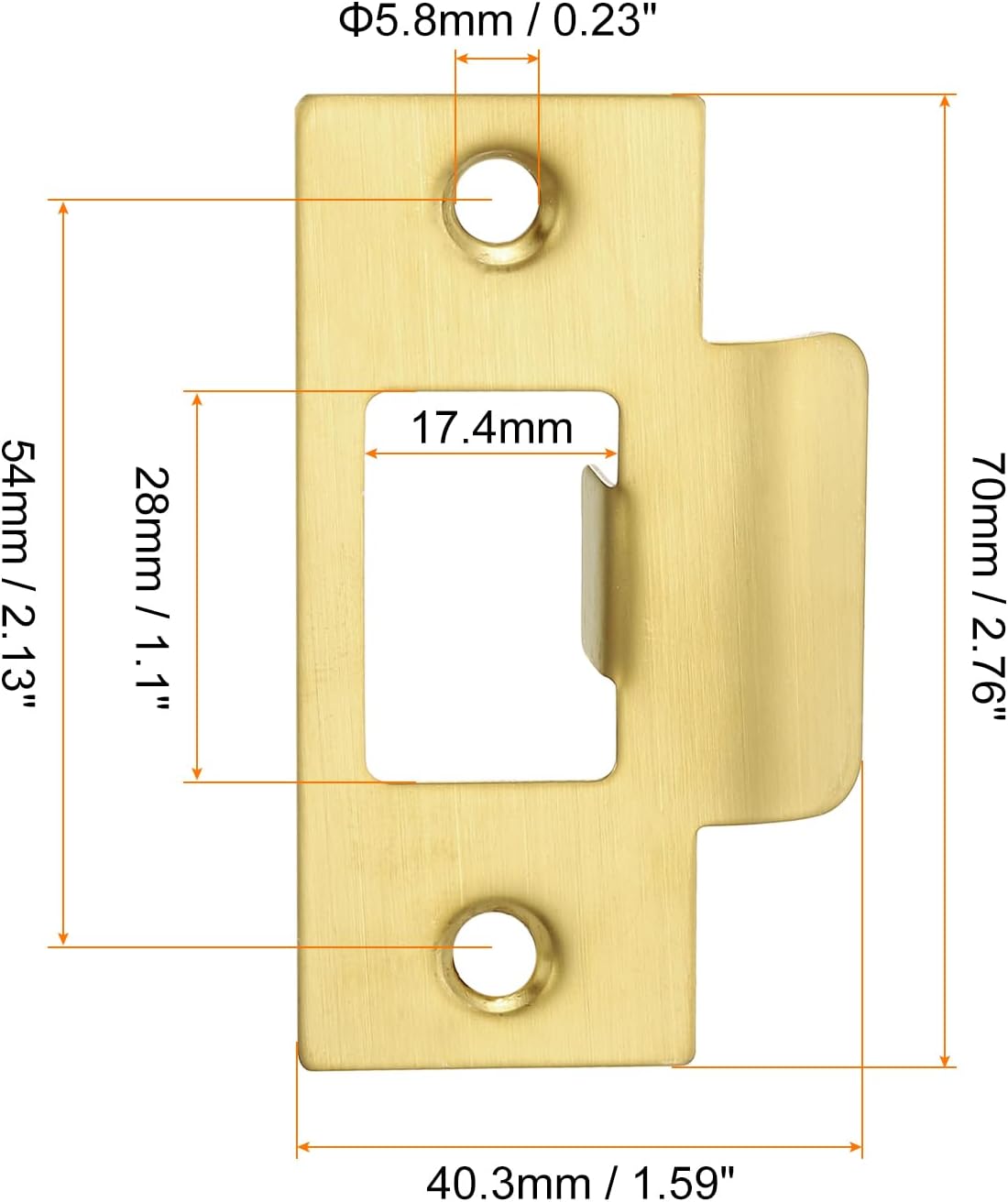 Replaced70mm x 403mm Stainless Steel Door Strike Plate Set of 2 with 28mm Latch Hole for Home UseGold
