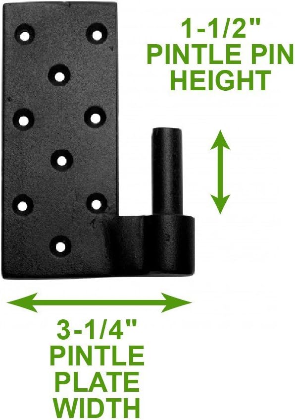 4-Piece Set of Black Wrought Iron Pintle Straps - Door Hinges with Easy Installation