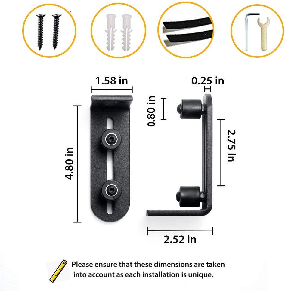 Smartsmith Two-Piece Barn Guide for Doors Smooth Glide Ball Bearings Frame Durable Steel Door Hardware Black