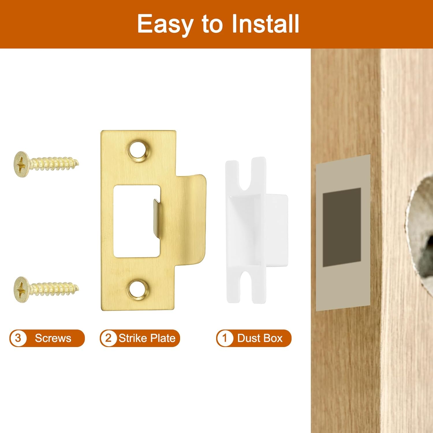 Replaced70mm x 403mm Stainless Steel Door Strike Plate Set of 2 with 28mm Latch Hole for Home UseGold