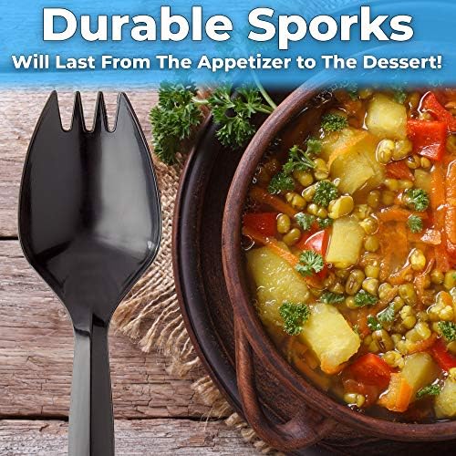 BPA-Free Black Disposable Sporks 250 Pk Recyclable Eco-Friendly and Kid-Safe 2-in-1 Utensils Built Strong to Last
