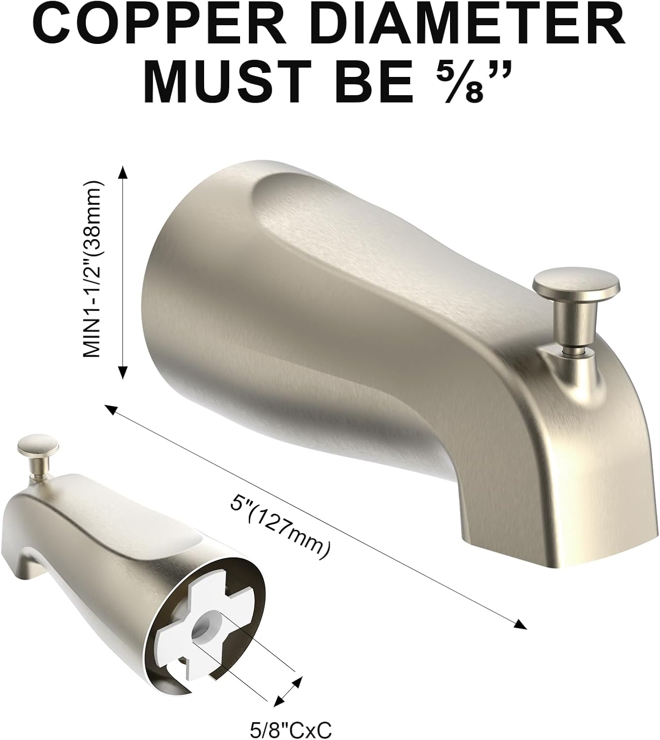 Gold Hao 5 Universal Slip-On Tub Spout with Diverter -install easily save water 58 Copper Pipe Brushed Nickel
