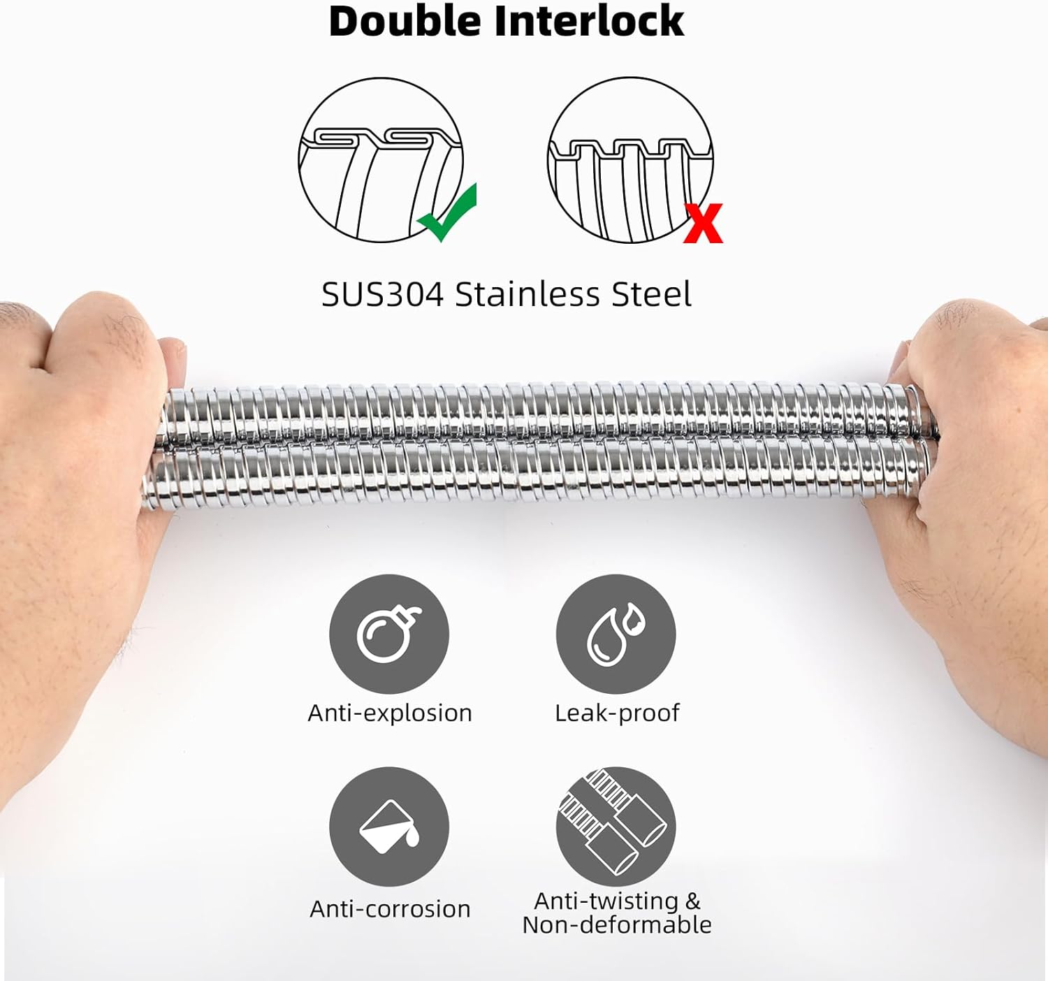 Hibbent All Metal 90-inch Stainless Steel Chrome Shower Hose wB brass Fittings for Home Use