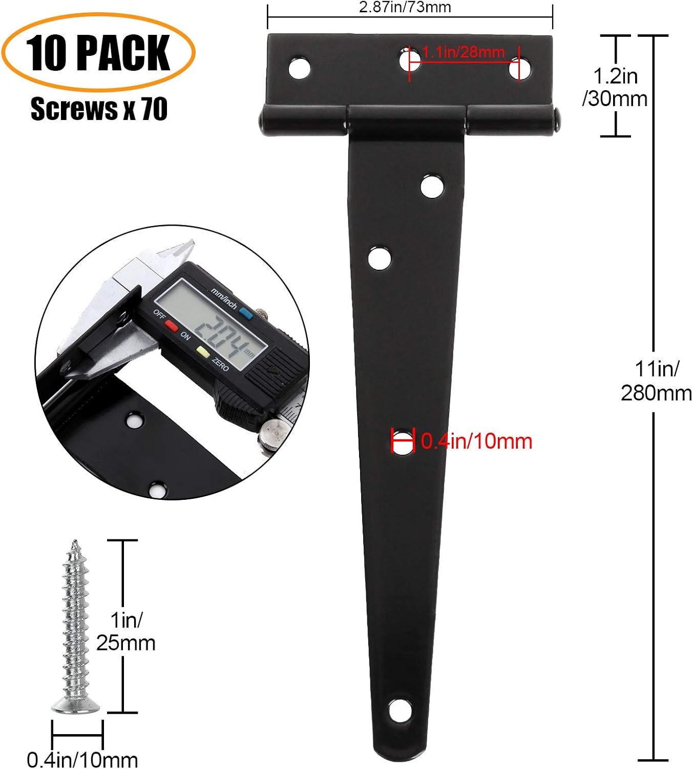 10-Piece Barn Shed Gate Hinges Heavy Duty Black T-Shaped for Outdoor Doors