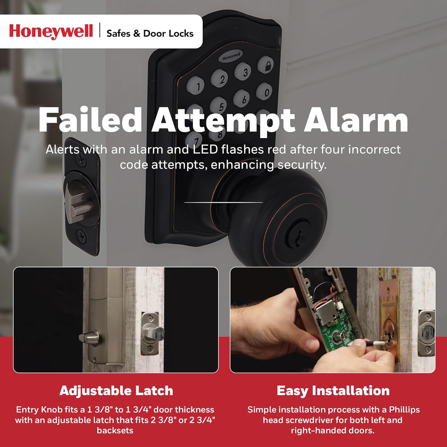 Honeywell Smart Keypad Door Lock with 50 Codes Oil Rubbed Bronze 65x88x9 in