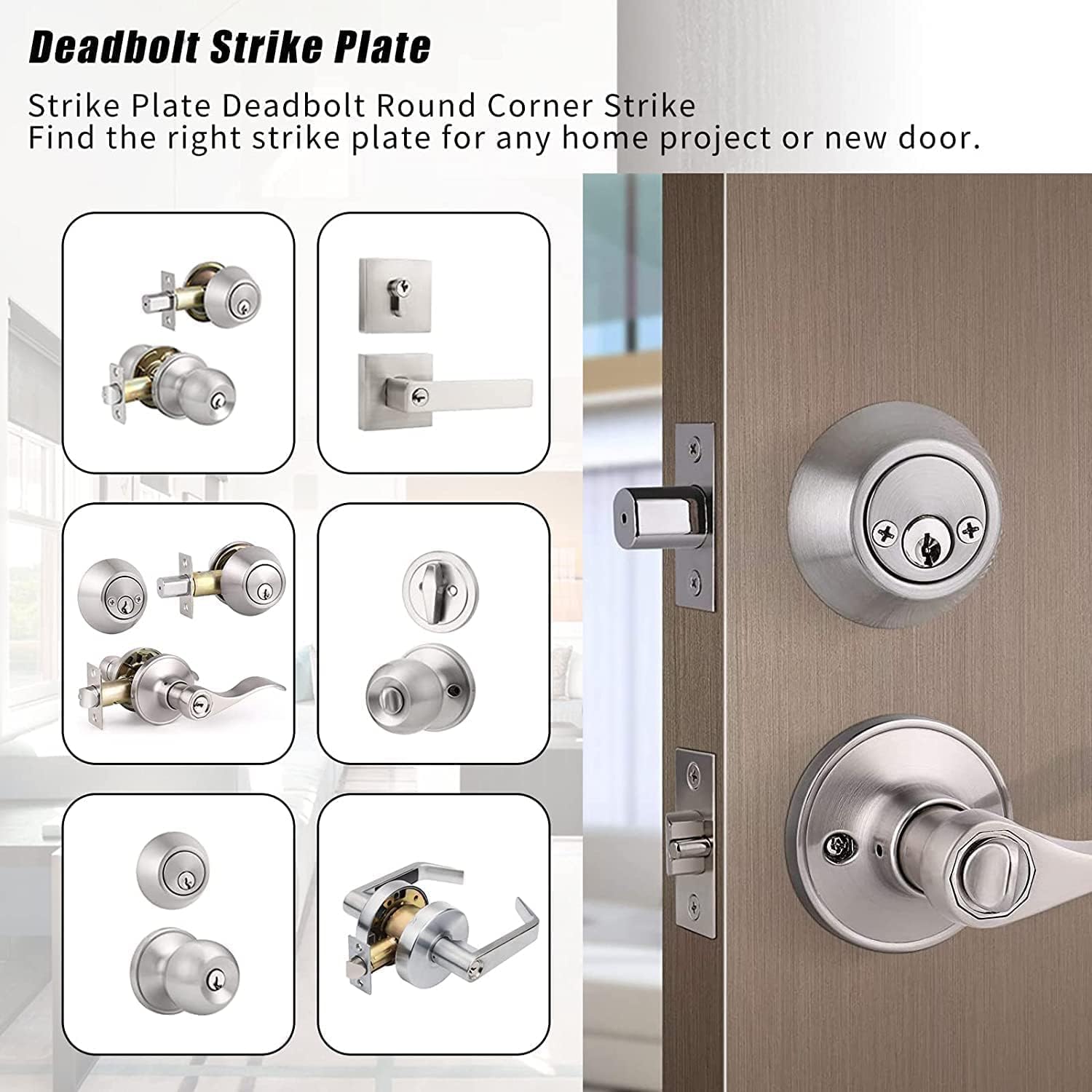 Satin Brushed Nickel Deadbolt Strike Plate Door Backplate 2-Pack 1 x 2 14 Round Corner