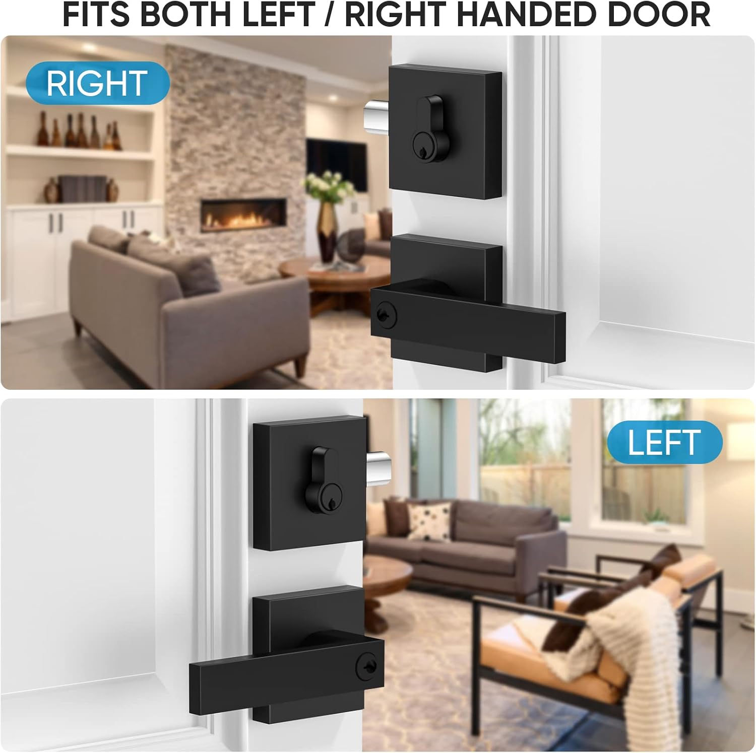 Sturdy Matte Black Door Handle Set for Modern and Rust-Resistant Design