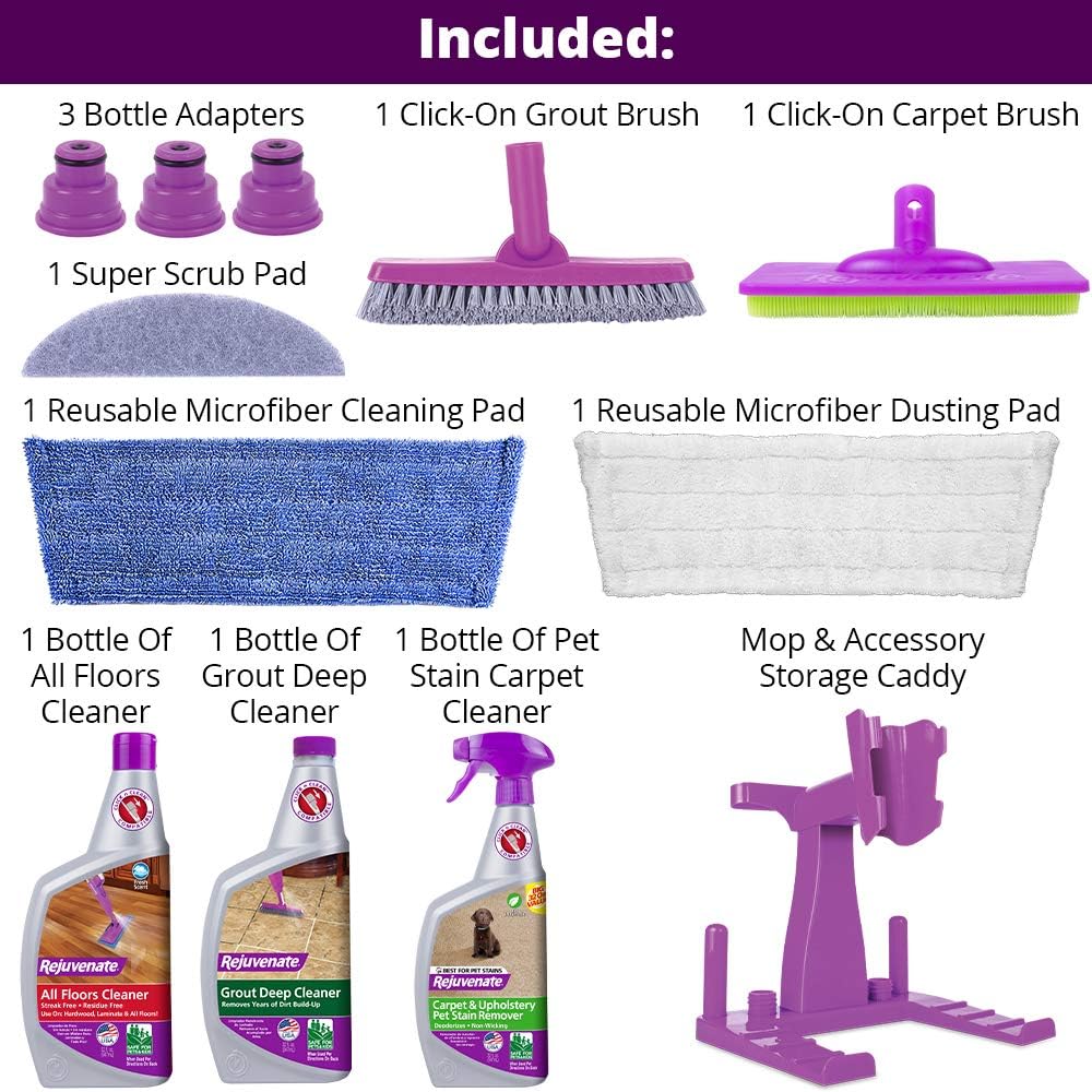 Rejuvenate Click N Clean - All-in-One Multi-Surface Spray Mop System Bundle with Storage Caddy
