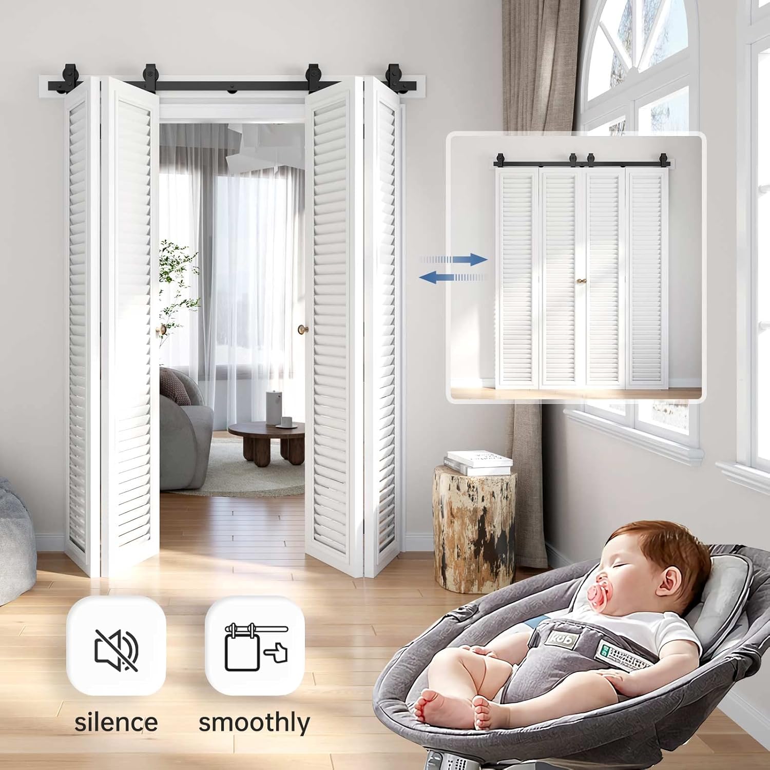 EaseLife 66 Bi-Folding Sliding Barn Door Track Kit for 4 Closet Doors Black