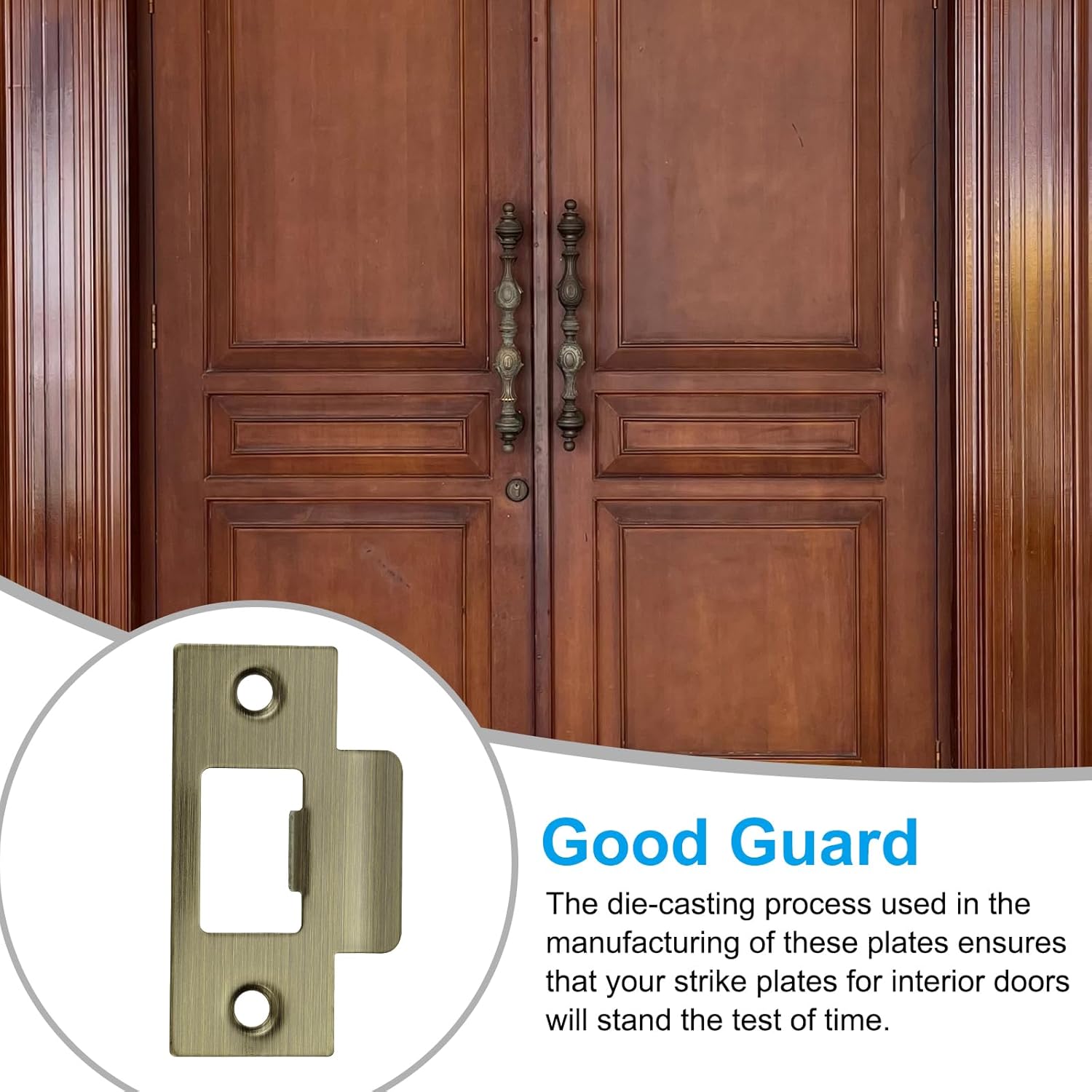 Sturdy 2 Pack Door Lock Strike Plate Set Interior Exterior Door Security Technical Grade Bronze