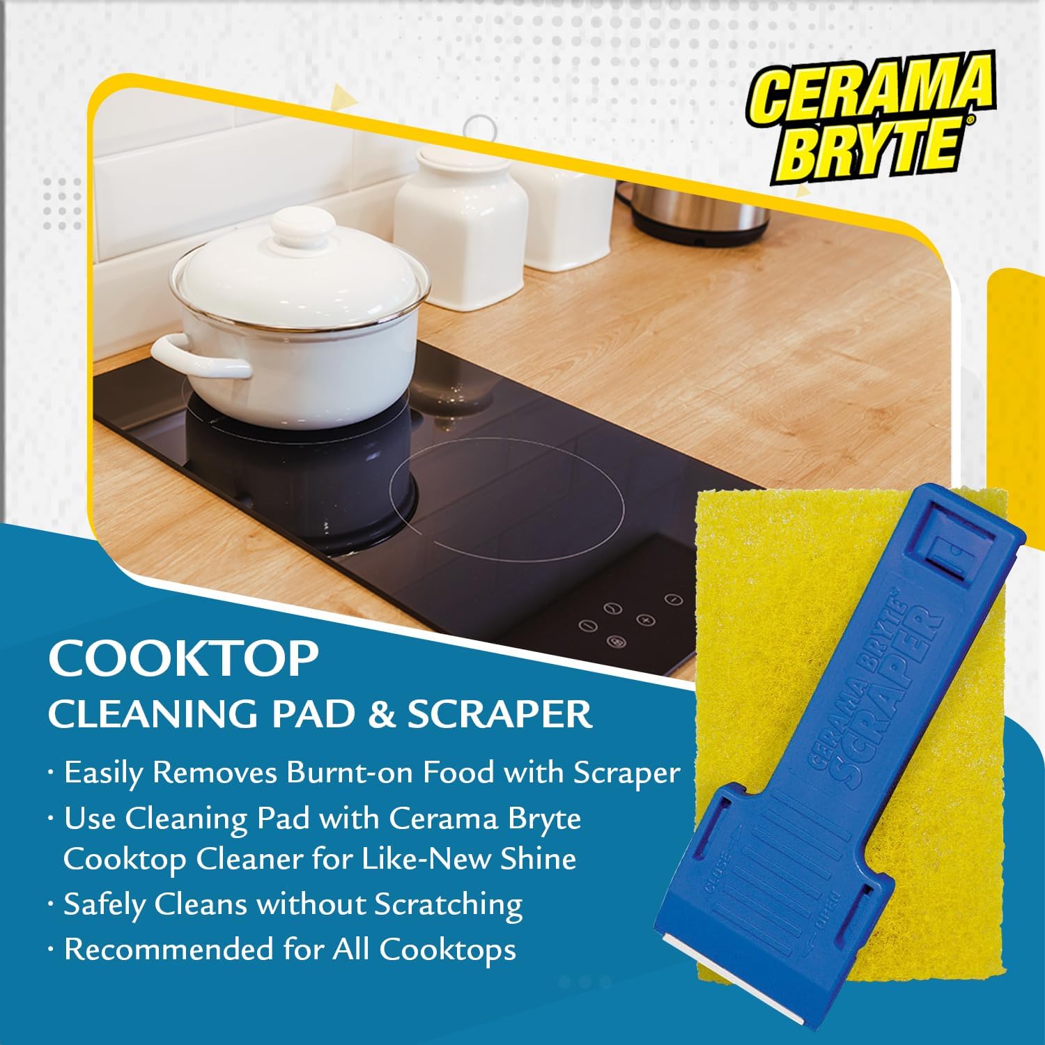 Perfectly Clean - Cerama Bryte 3x Scraper 3x Pad Kit for Glass Cooktop Stove Top Cleaning