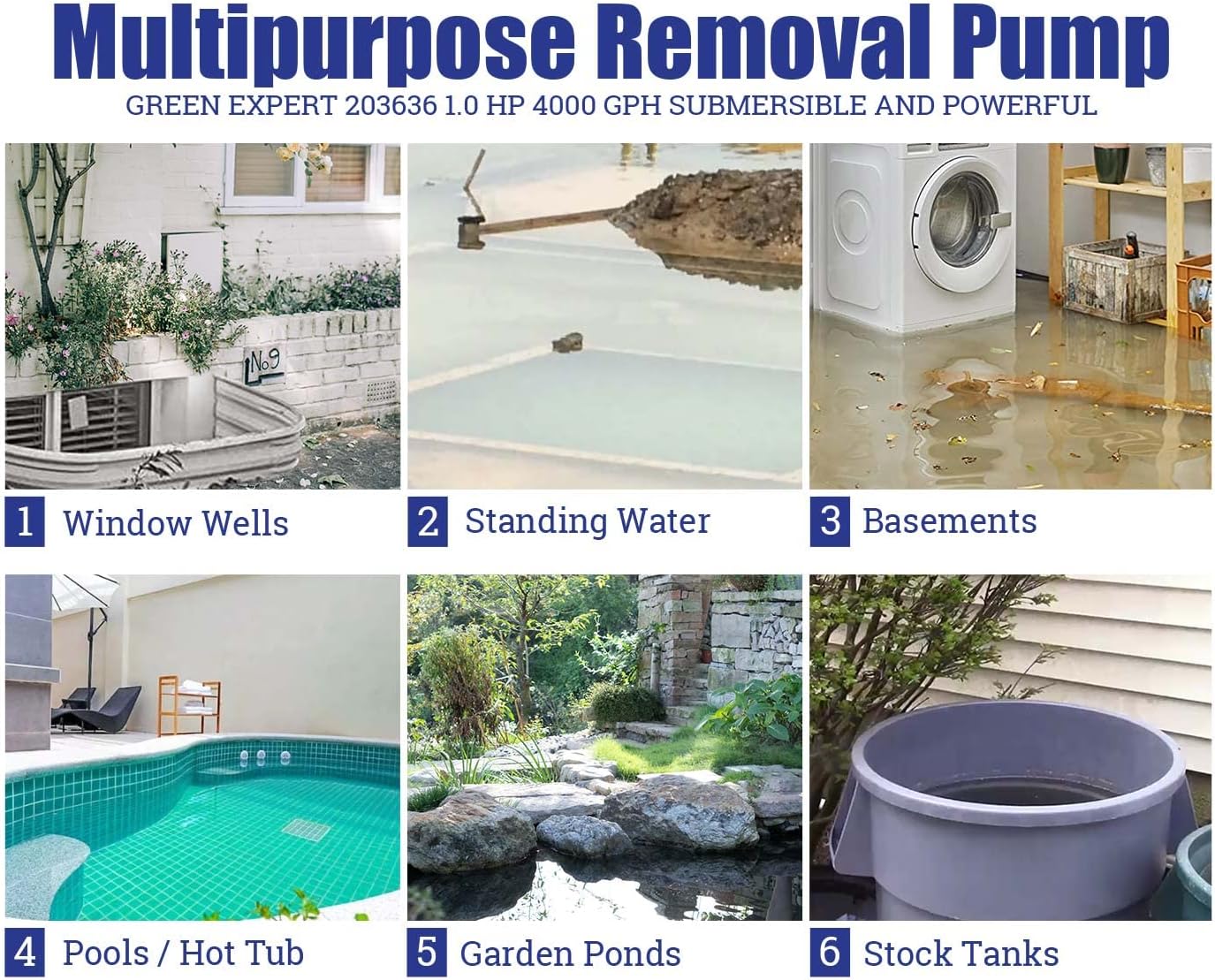 MV Green Expert 1HP Sump Pump 4000GPH - Effortlessly remove water from flooded basements pools and more