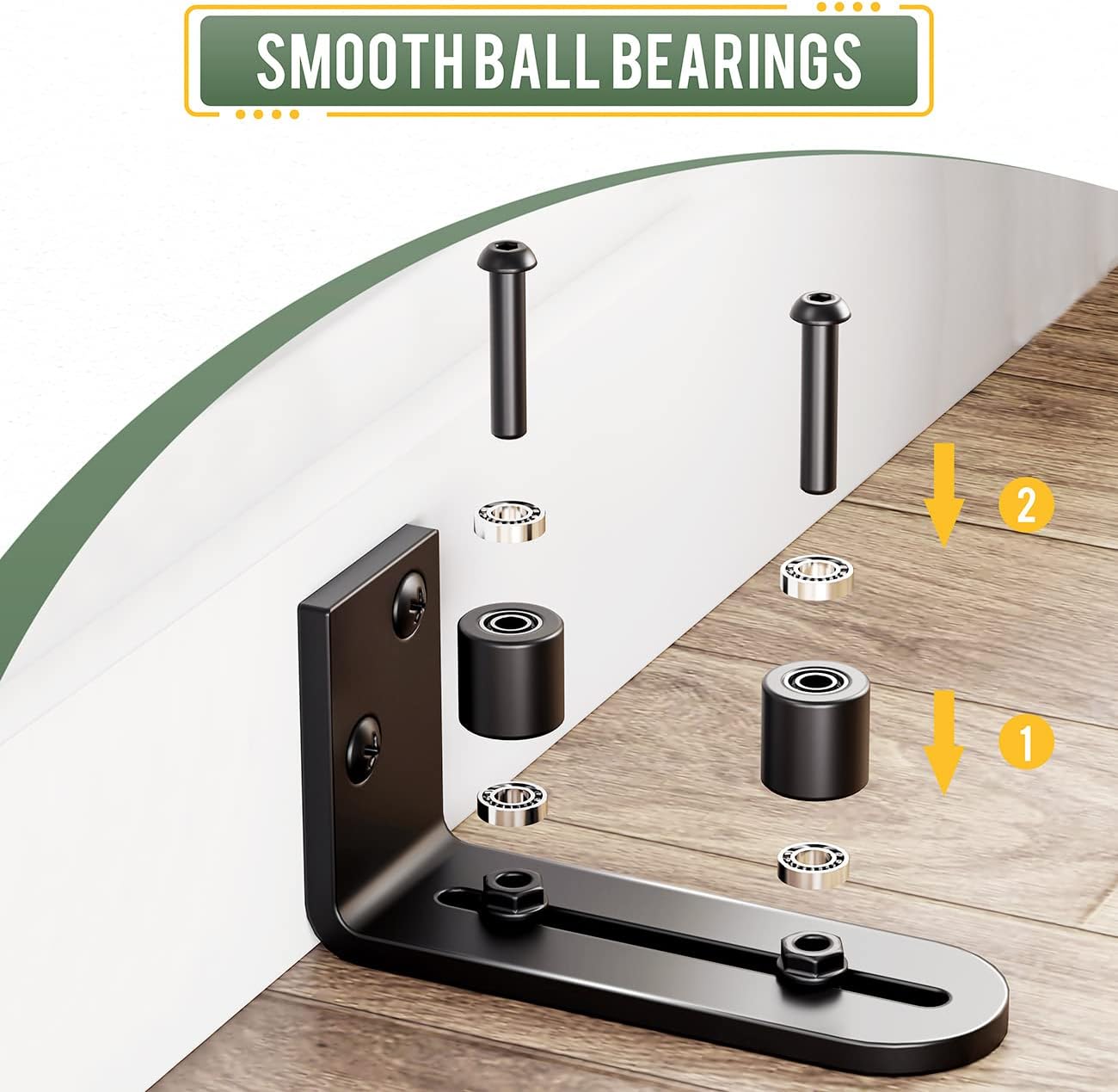 Smartsmith Two-Piece Barn Guide for Doors Smooth Glide Ball Bearings Frame Durable Steel Door Hardware Black
