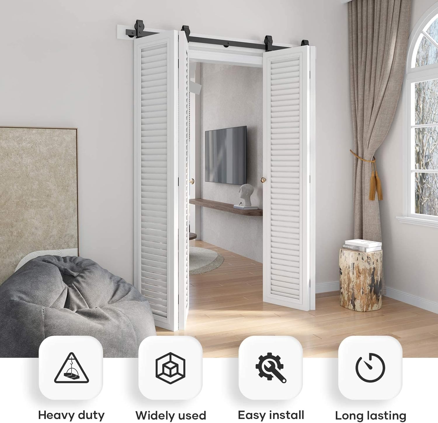 EaseLife 66 Bi-Folding Sliding Barn Door Track Kit for 4 Closet Doors Black