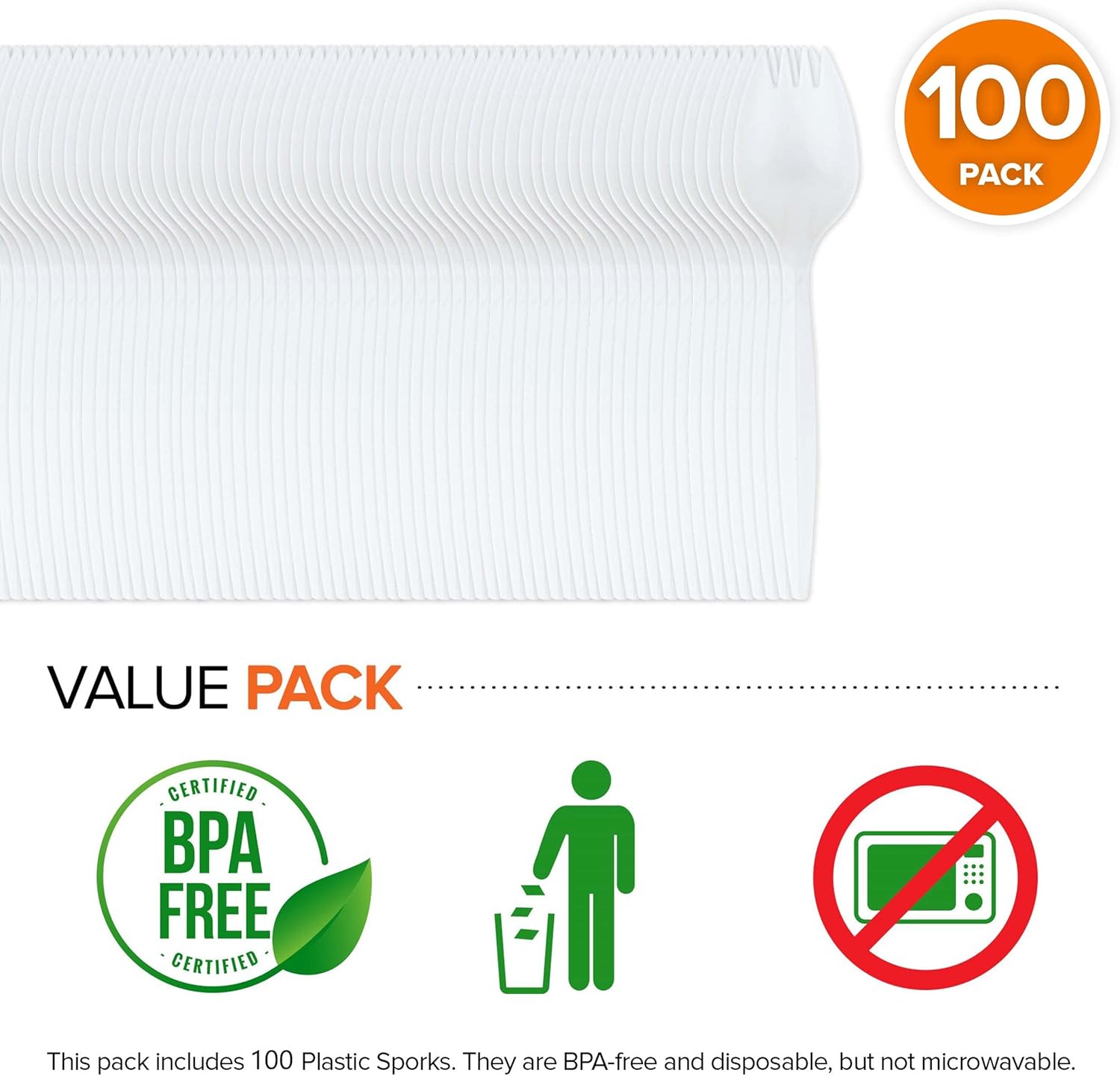 Ultimate Gift for Kids Hosts and more Premium 100-Count Disposable Spork Set