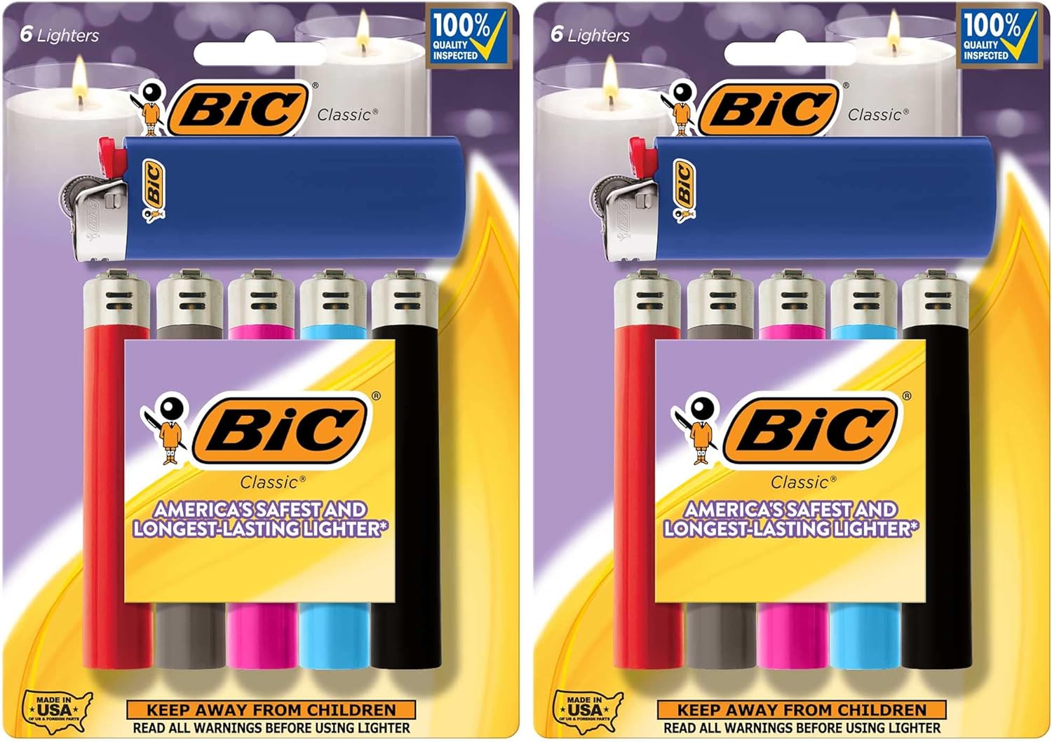 BIC Maxi Pocket Lighters - 12 Count Assorted Colors for Candle Lighting