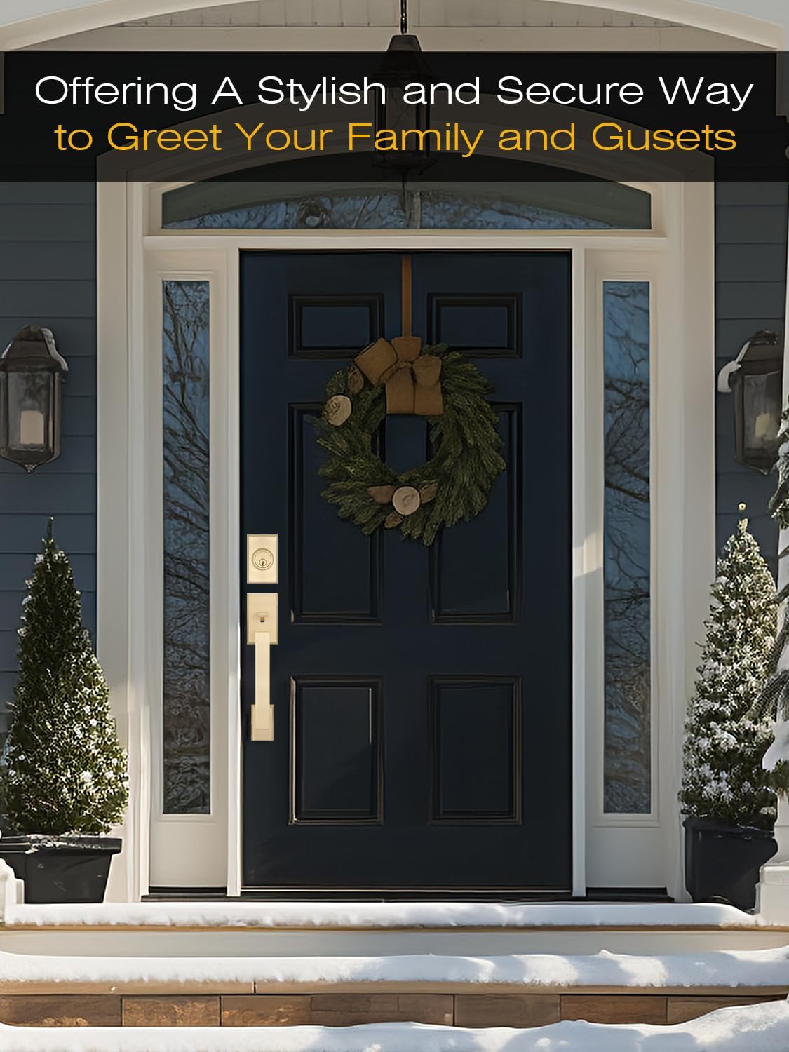 EHOMEWAREFront Door Handle Set for Doors with Reversible Lever Satin Brass Finish 100 Satisfaction Guaranteed