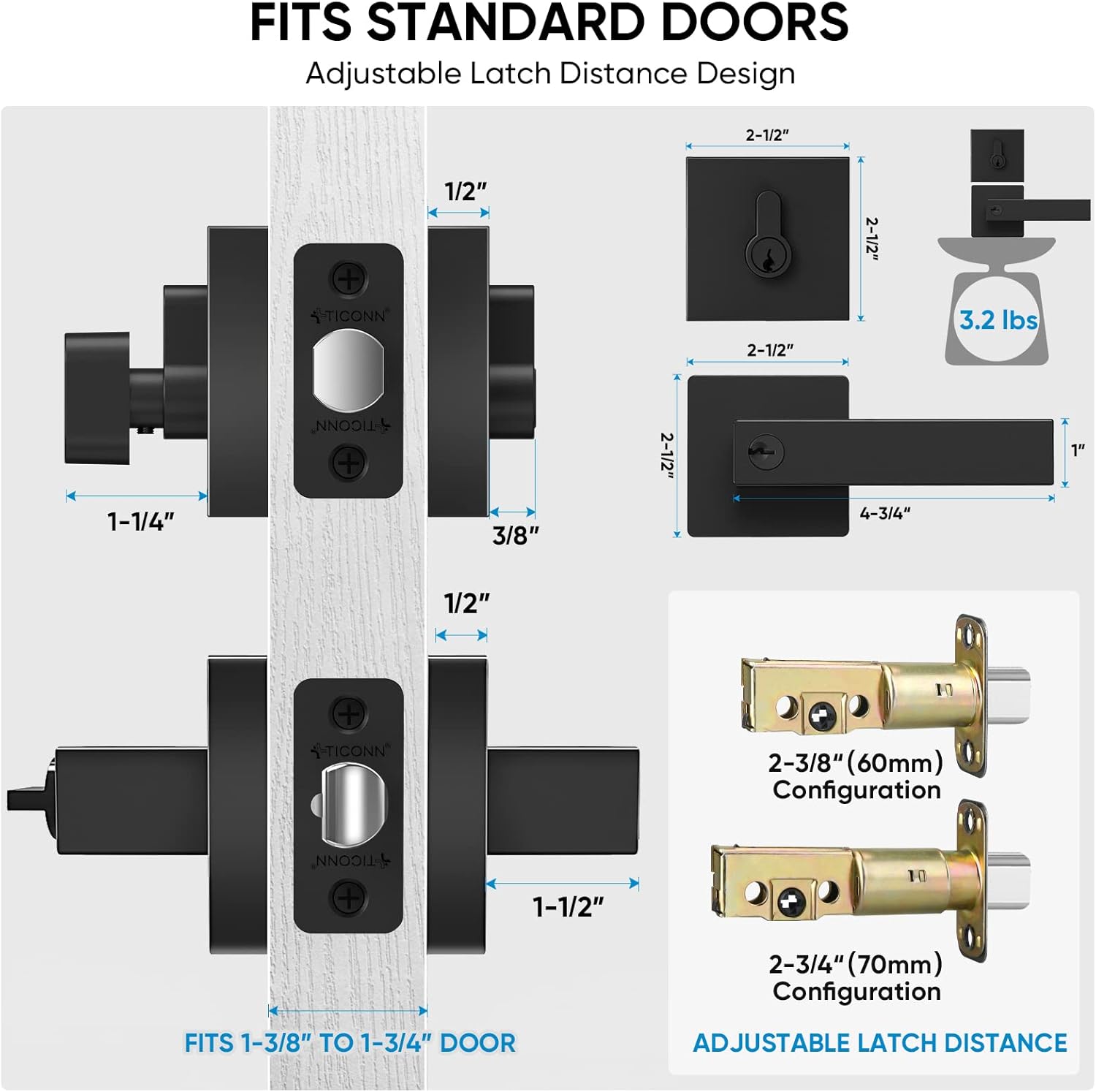 Sturdy Matte Black Door Handle Set for Modern and Rust-Resistant Design