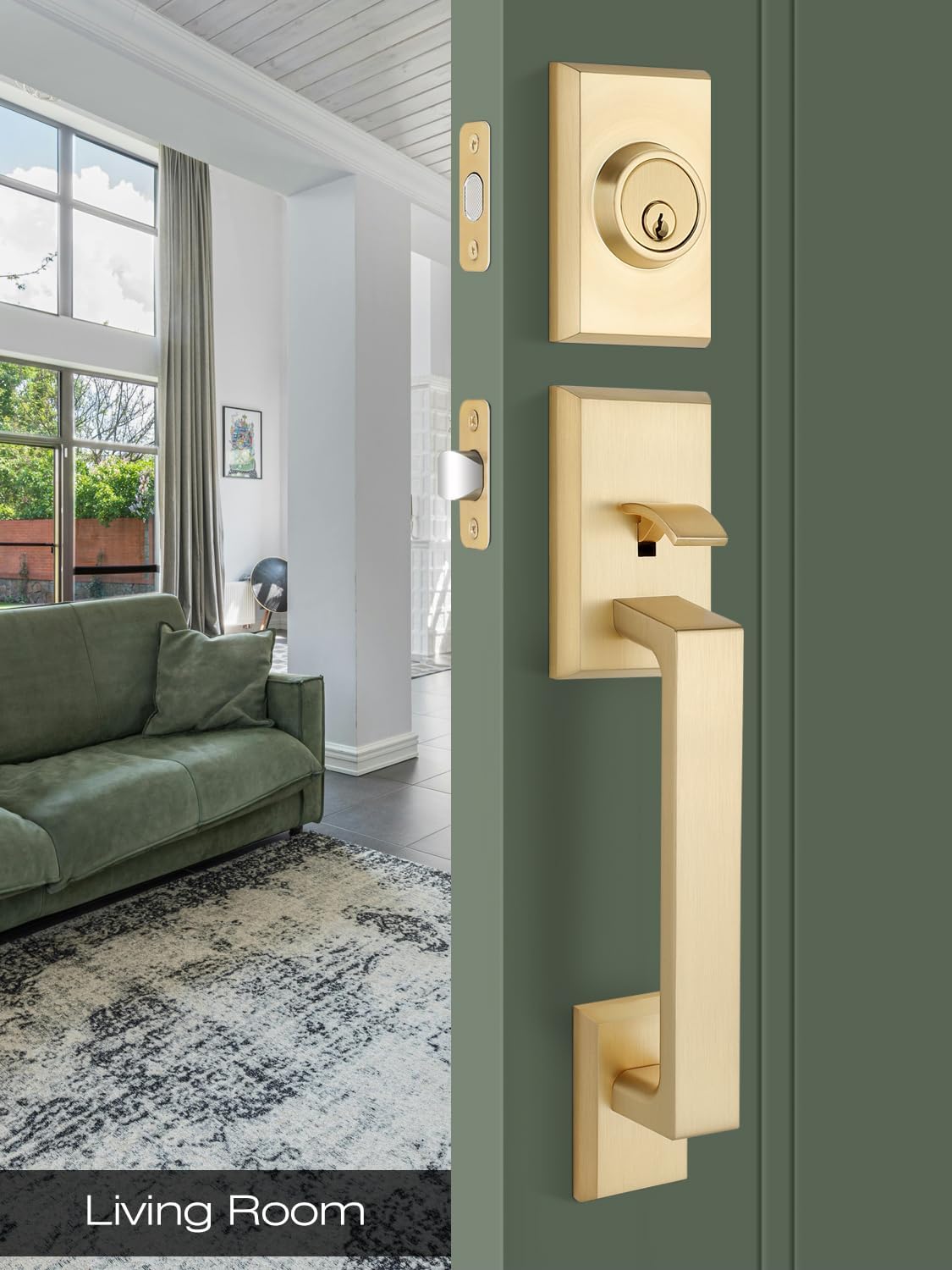 EHOMEWAREFront Door Handle Set for Doors with Reversible Lever Satin Brass Finish 100 Satisfaction Guaranteed