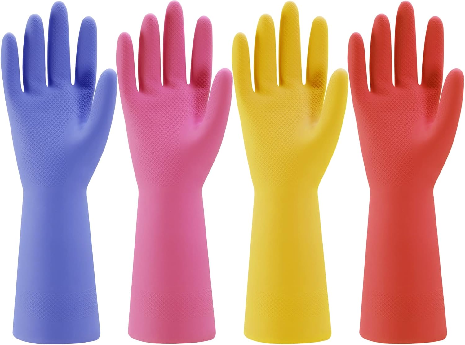 Bamllum Rubber Dishwashing Gloves - 4 Pairs Reusable Colorful Kitchen Cleaning Gloves