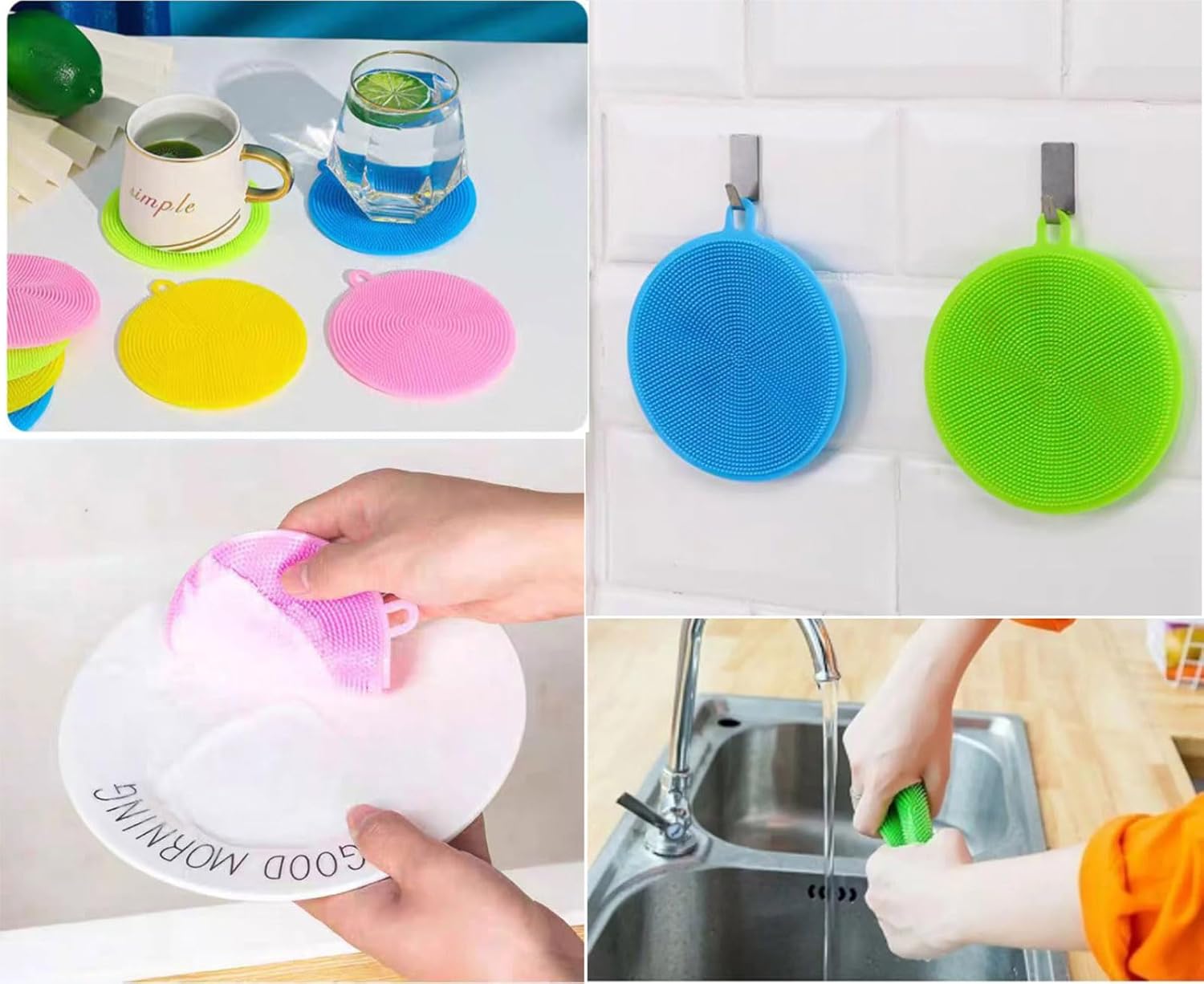 Borsicge 12-Pack Silicone Dish Scrubber BPA-Free Reusable Kitchen Essential for Tough Cleaning Jobs