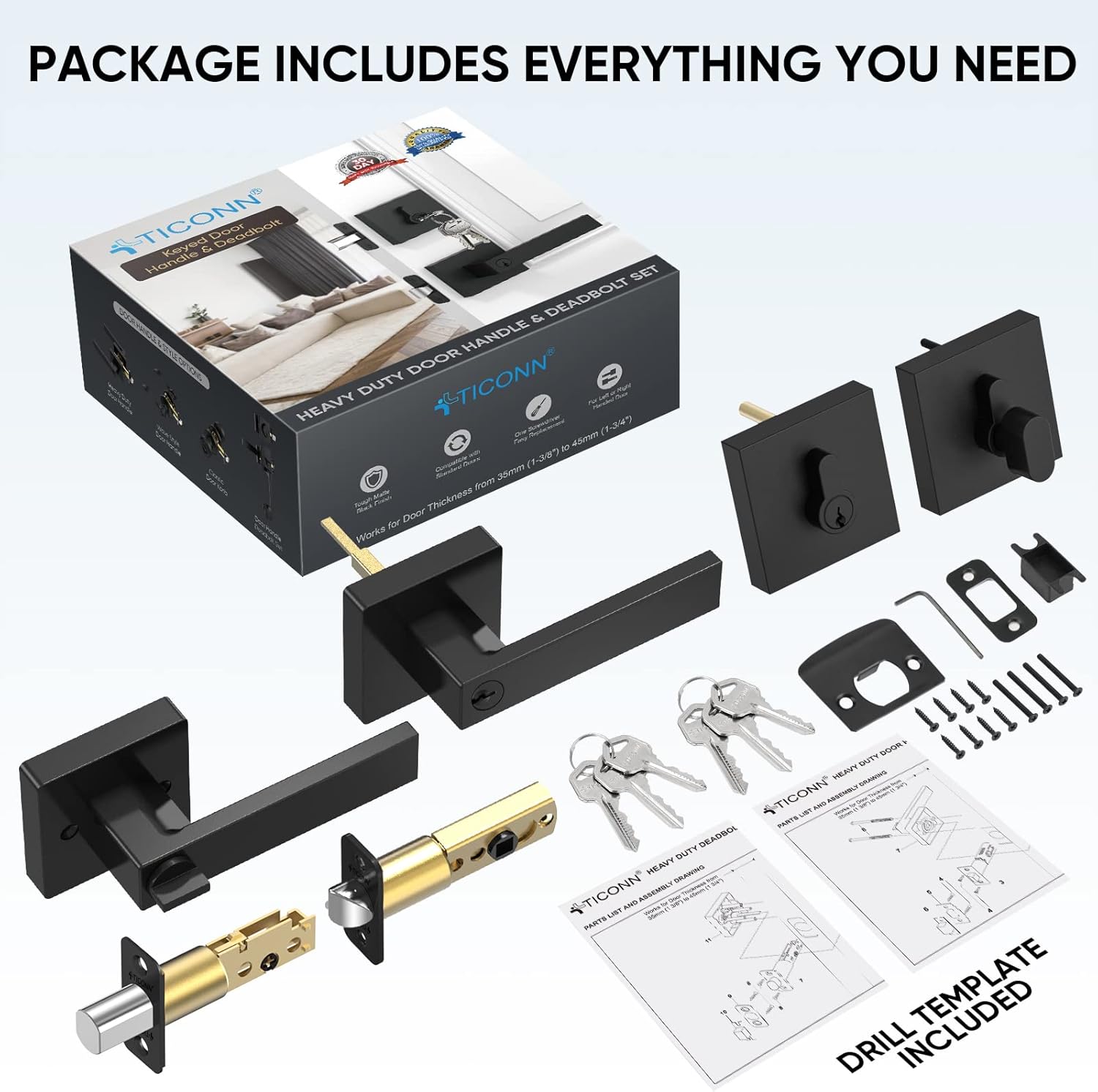 Sturdy Matte Black Door Handle Set for Modern and Rust-Resistant Design