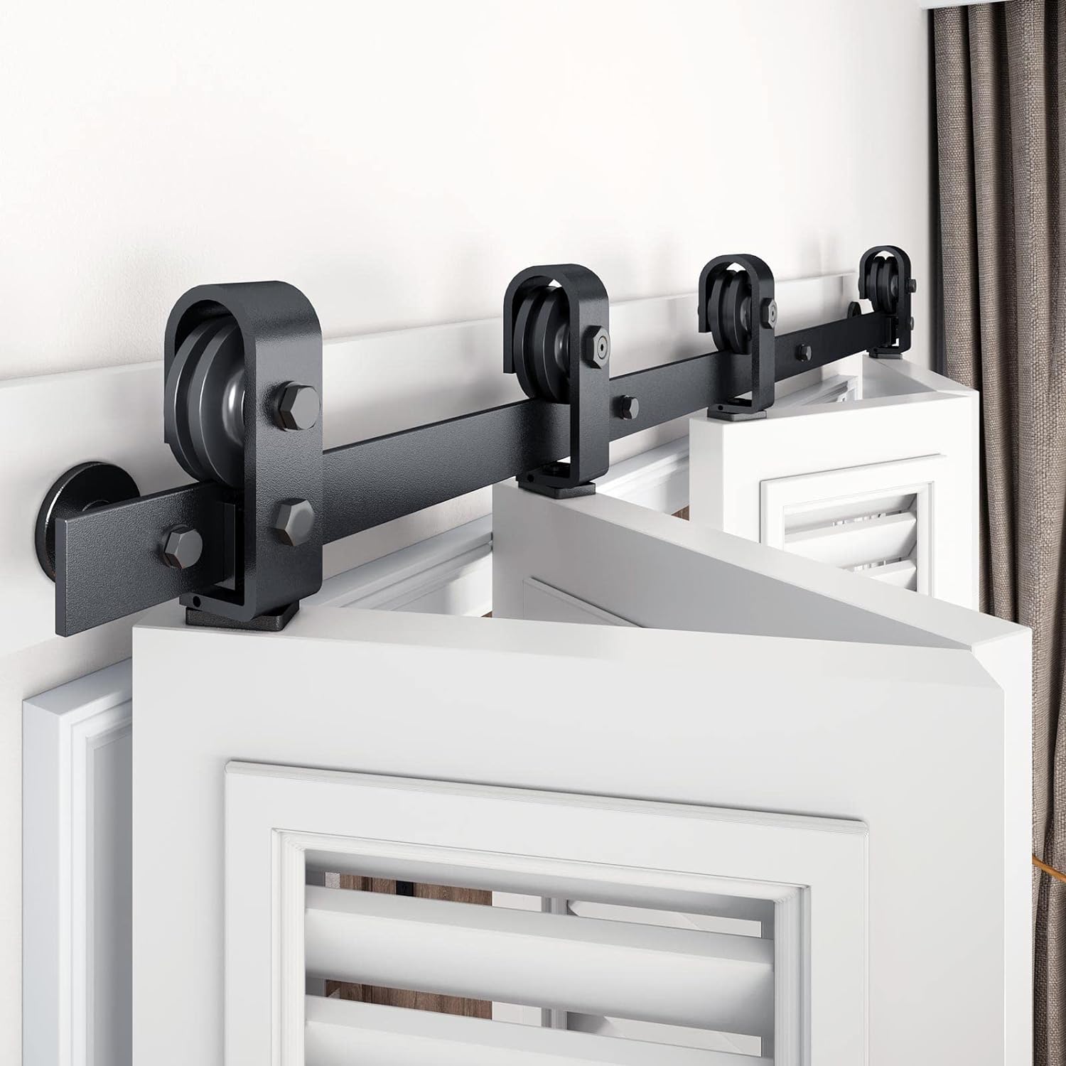 EaseLife 66 Bi-Folding Sliding Barn Door Track Kit for 4 Closet Doors Black