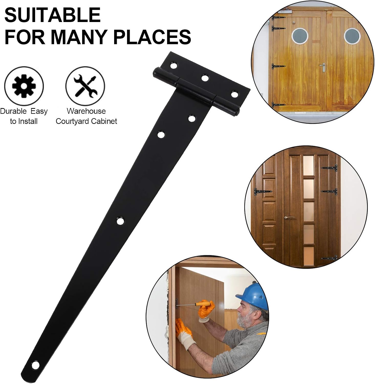 10-Piece Barn Shed Gate Hinges Heavy Duty Black T-Shaped for Outdoor Doors
