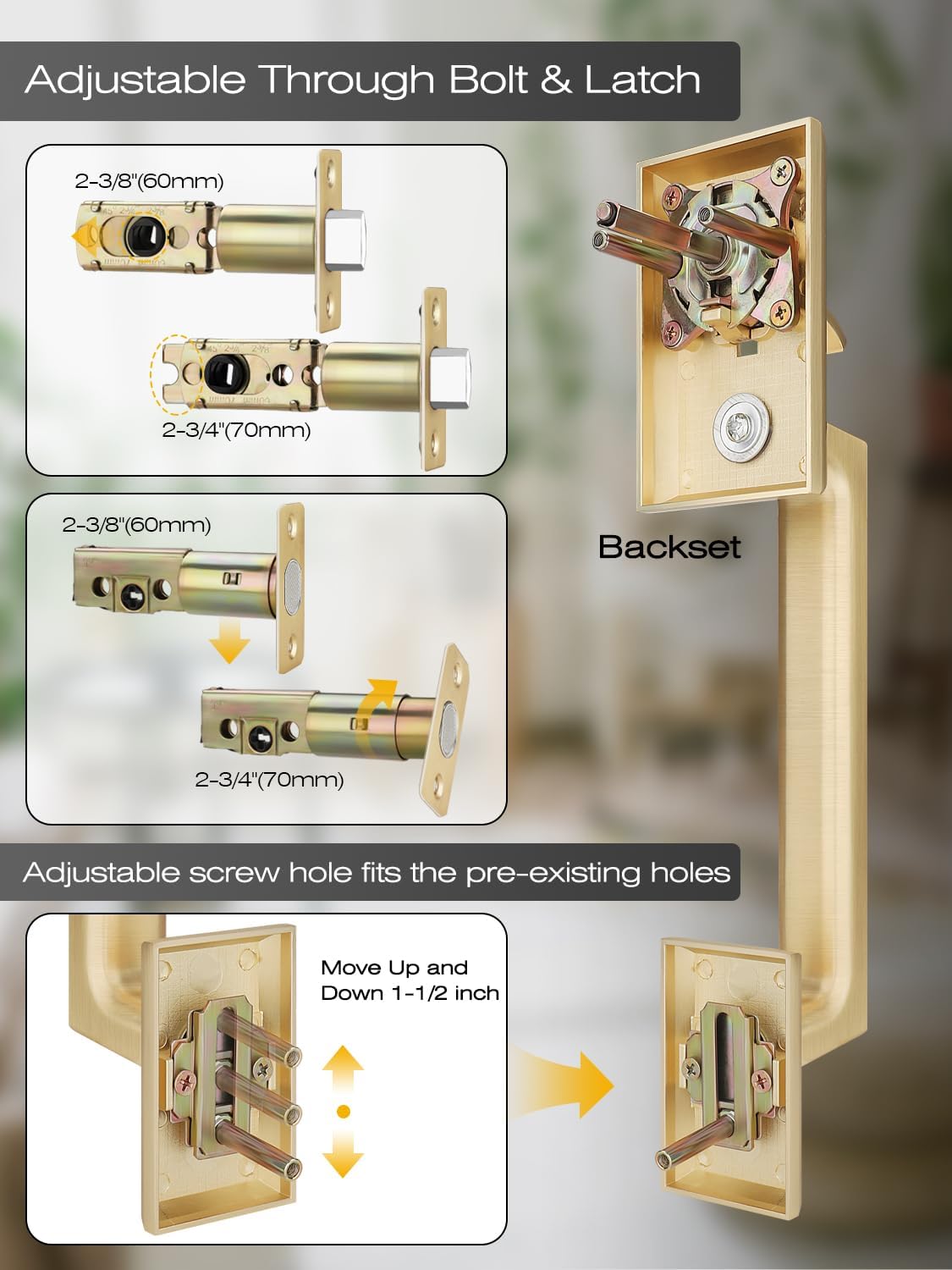 EHOMEWAREFront Door Handle Set for Doors with Reversible Lever Satin Brass Finish 100 Satisfaction Guaranteed