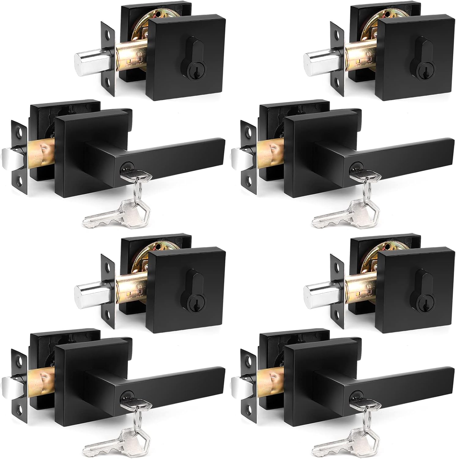 Probrico 4-Piece Door Entry Keypad Combo with Keys Heavy Duty with Adjustable Latches for Front Back Doors