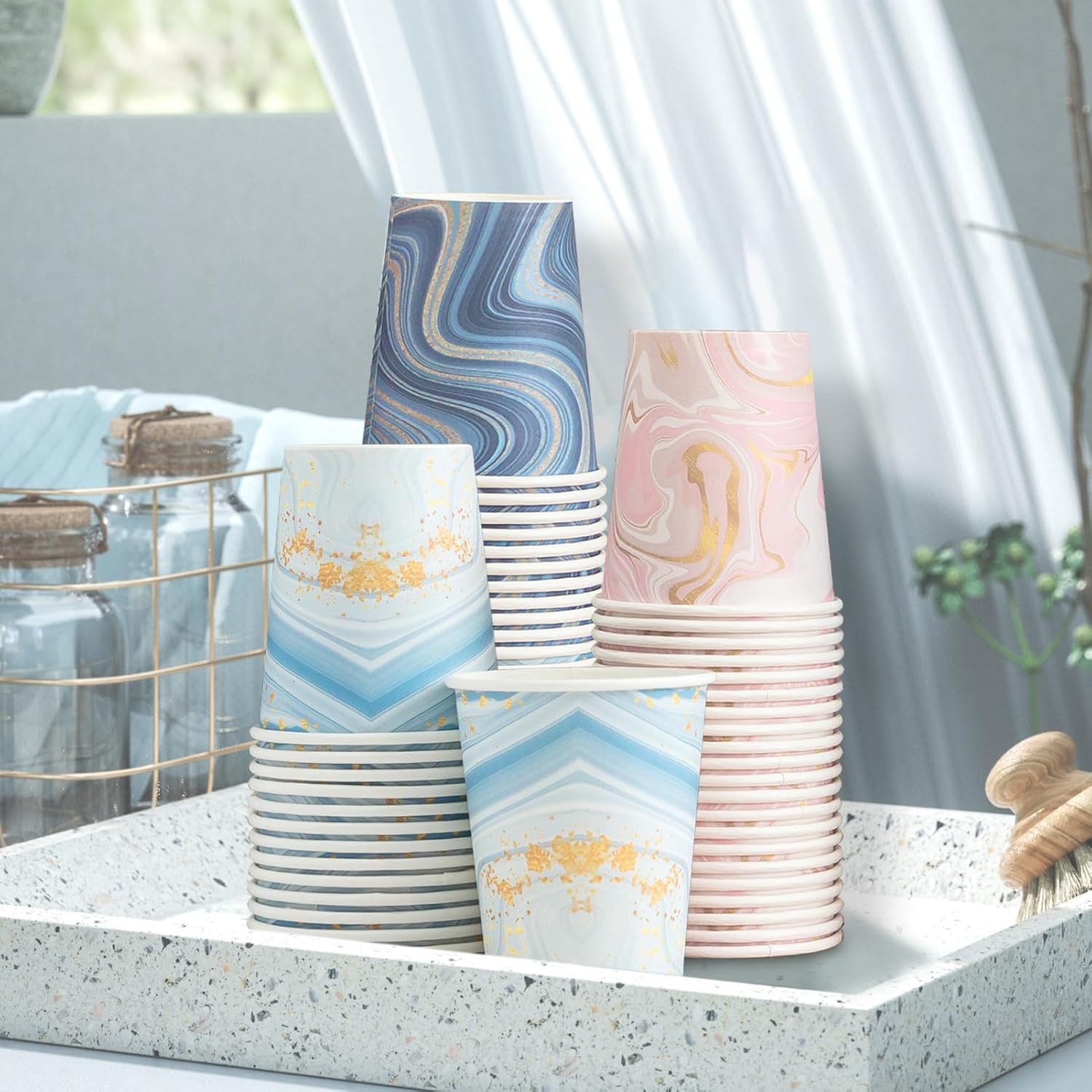 300-Pack 3oz Disposable Paper Cups Mixed Colors Perfect for Bathroom Medications Mouthwash and Small Beverages