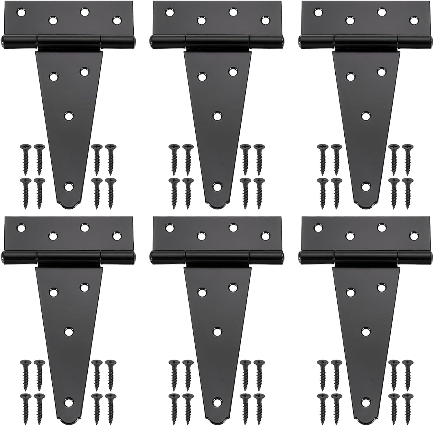 6 Pcs Unique T-Strap Door Hinges Rust-Resistant Black For Barn and Yard Doors