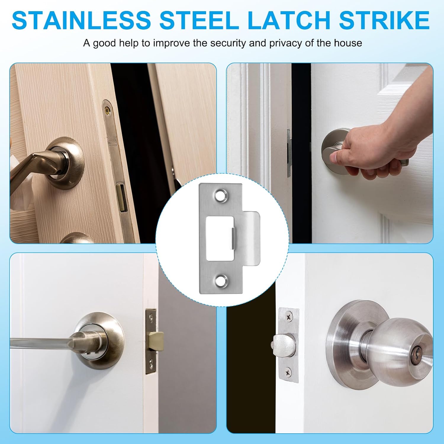 MECCANIXITY Door Strike Plate Set Stainless Steel Anti-Rust Easy to Install Door Lock Reinforcement Pack of 4