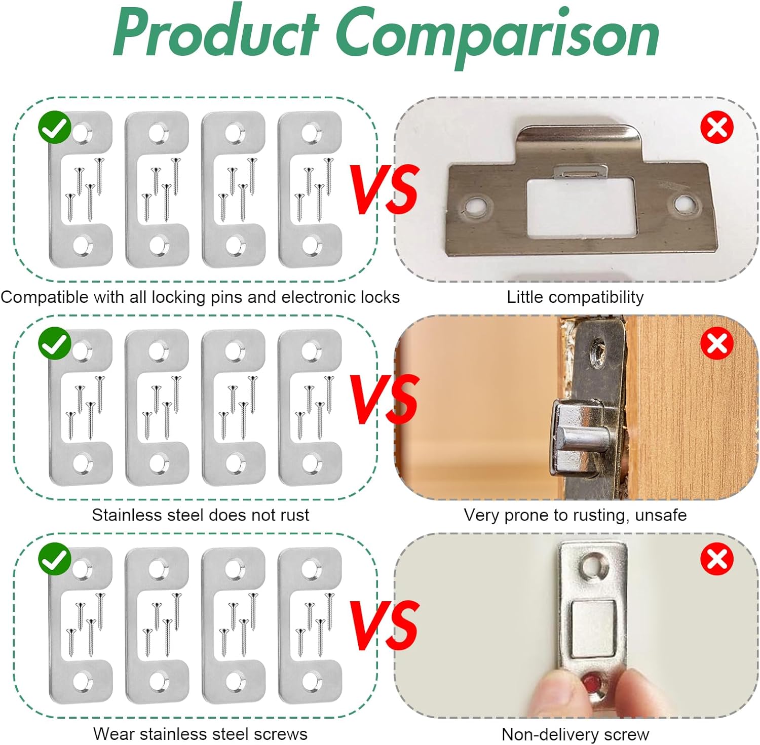 4-Piece Adjustable Door Strike Plate Set with for Exterior Doors Deadbolt Security