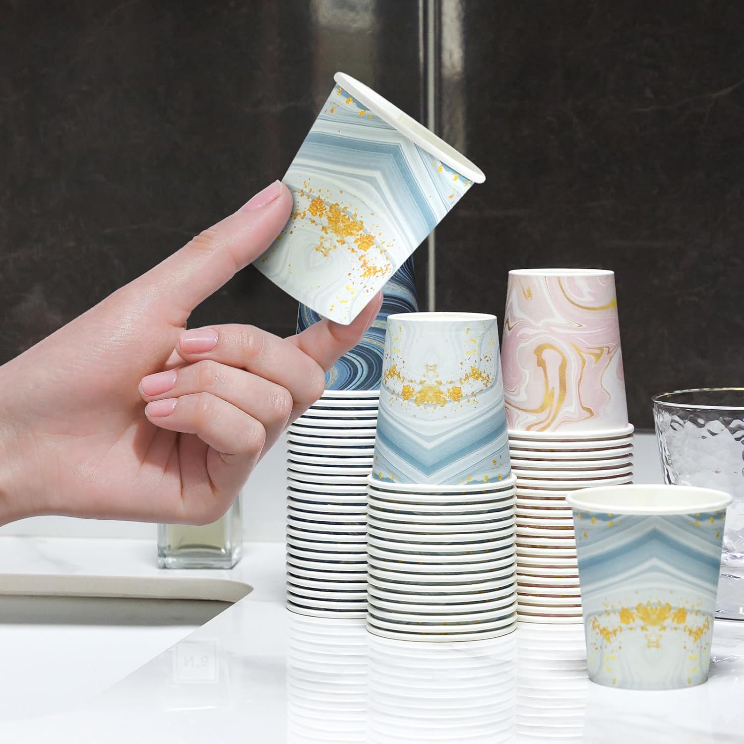 300-Pack 3oz Disposable Paper Cups Mixed Colors Perfect for Bathroom Medications Mouthwash and Small Beverages