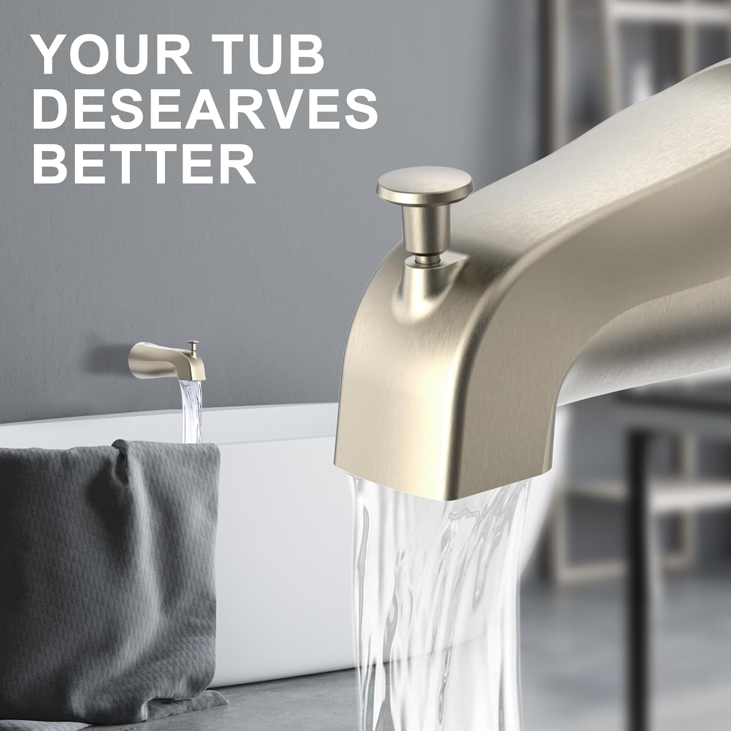 Gold Hao 5 Universal Slip-On Tub Spout with Diverter -install easily save water 58 Copper Pipe Brushed Nickel