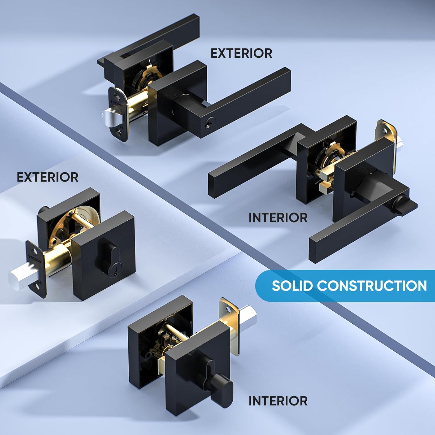 Sturdy Matte Black Door Handle Set for Modern and Rust-Resistant Design