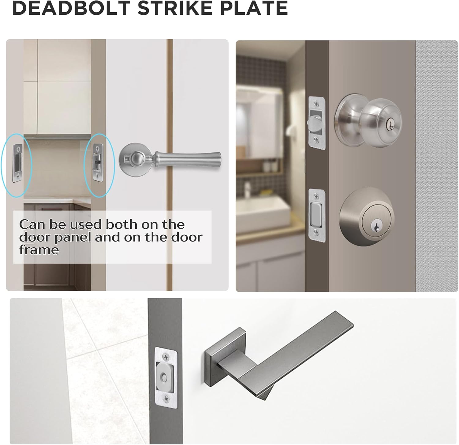 Sturdy SS Strike Plates 2PK Upgrade Large Hole Lock Restorers with Wood Dowels Easy to Install for Home Doors