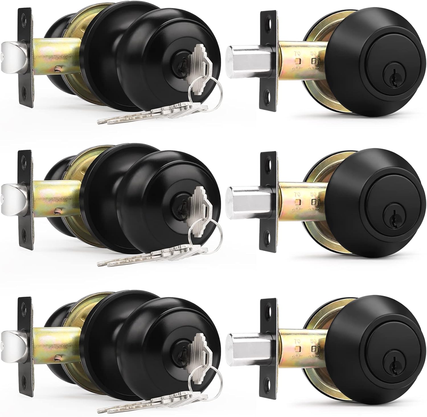 Upgraded Entry Door Knobs Deadbolt Set with Identical Keys for Home Use