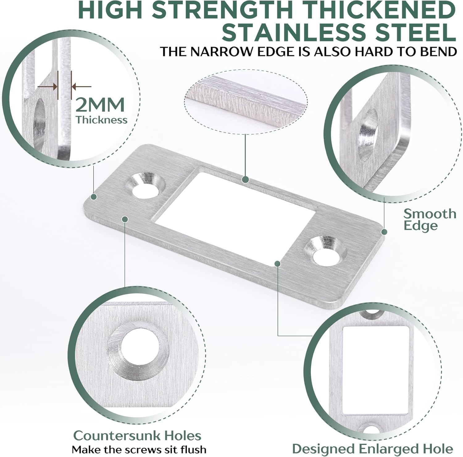Sturdy SS Strike Plates 2PK Upgrade Large Hole Lock Restorers with Wood Dowels Easy to Install for Home Doors